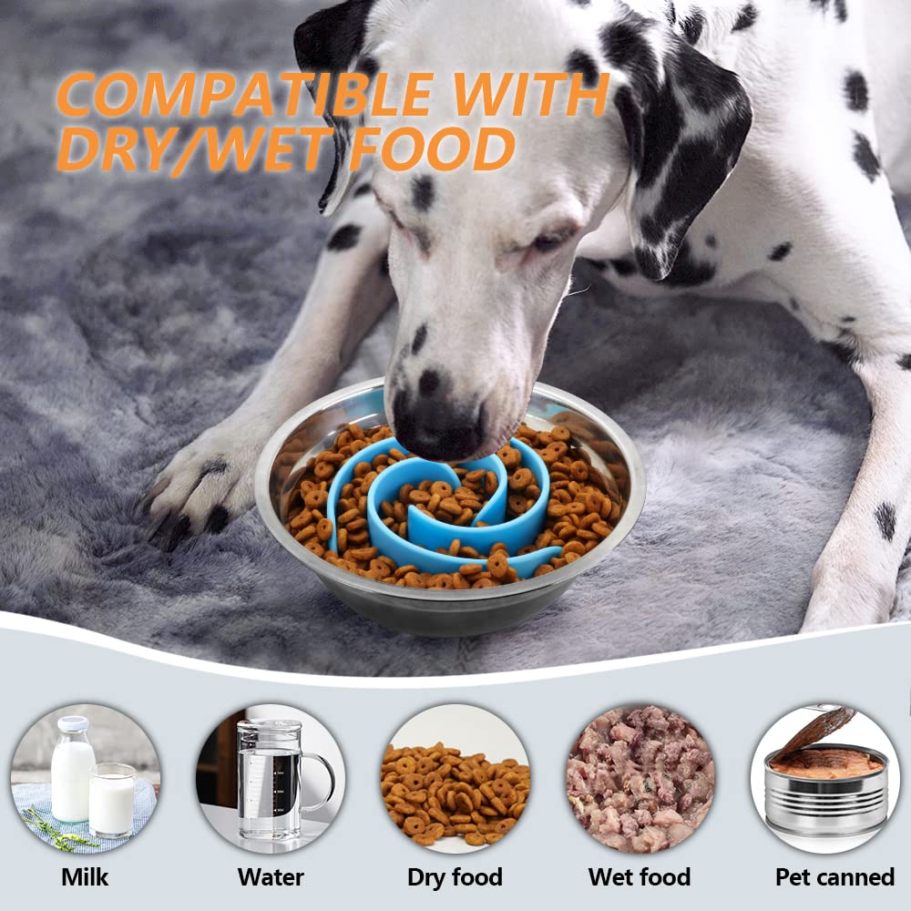 Slow Feeder Dog Bowls Insert, Animire Soft Silicone Slow Eating Dog Food Bowl for Small, Medium and Large Dogs, Compatible with