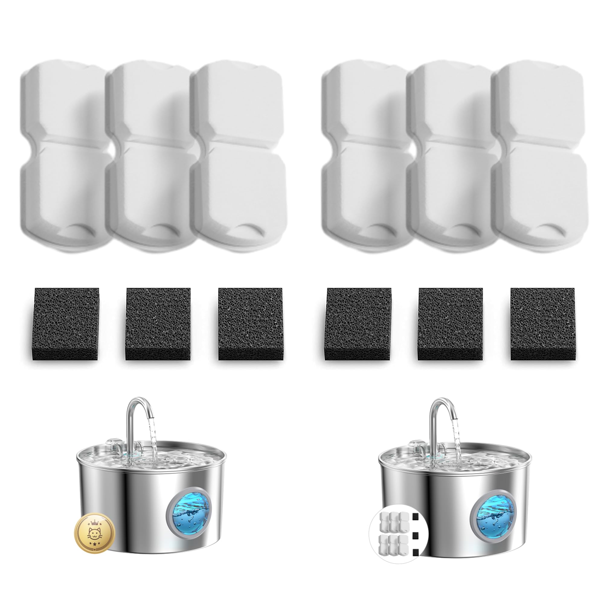 Giotohun Cat Water Fountain Filter Replacement: 12 Cat Fountain Filter - 12 Pet Fountain Filter - 6 Carbon Filters & 6 Foam Filt