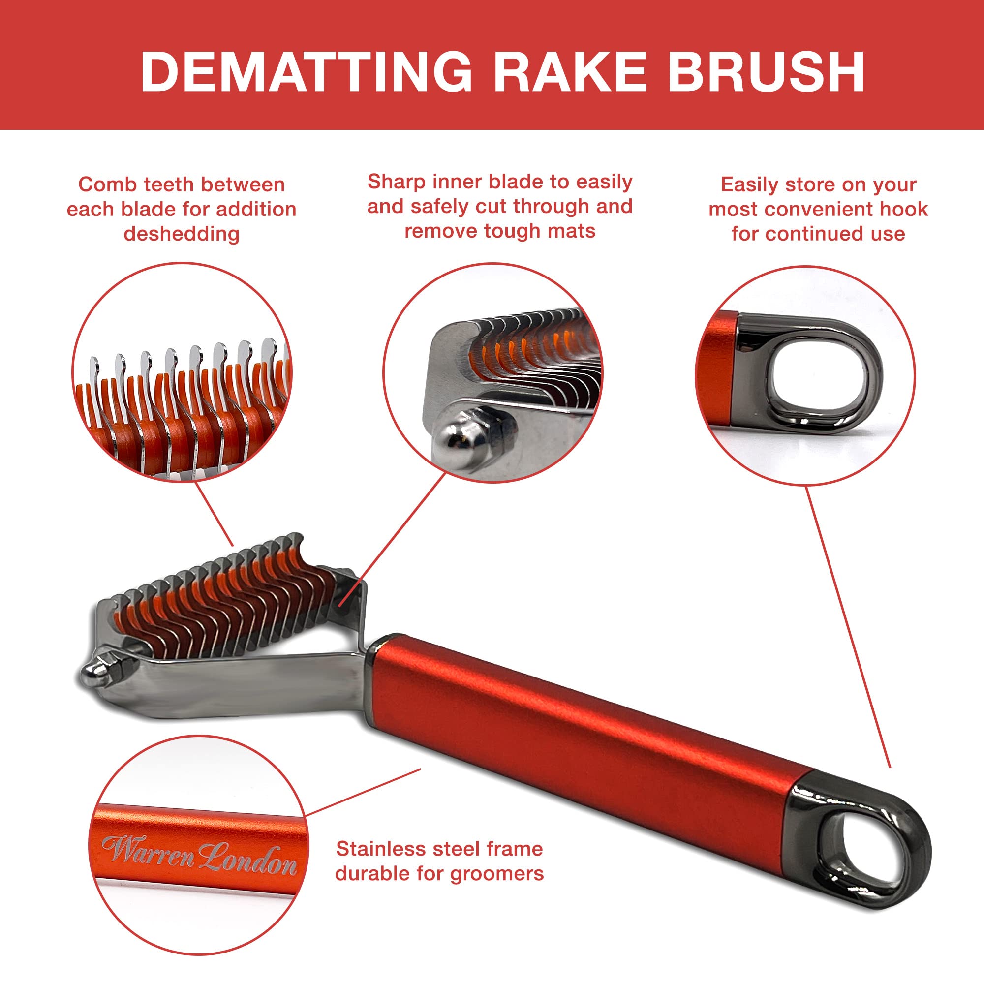 Warren London Dog Dematting And Detangler Spray Bundle With Rake Brush | Groomer Formulated Detangling Spray For Dogs W Aloe Vera & Jojoba Oil | Made In Usa | 16Oz W/Rake Brush