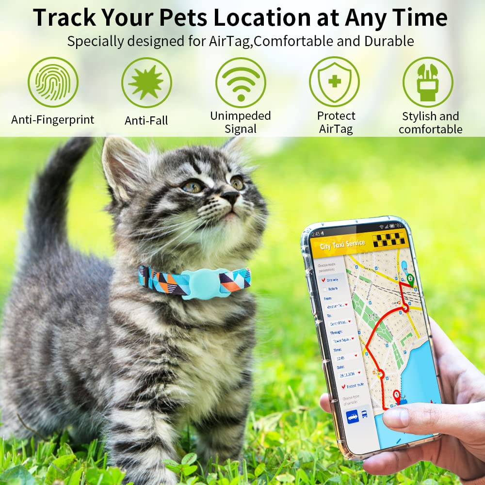 Airtag Cat Collar, Animire Soft Neoprene Padded Air Tag Collar For Extra Small Dogs, Polyester Puppy Pet Collar With Silicone Airtag Case Holder Accessories, 8'-12' Neck