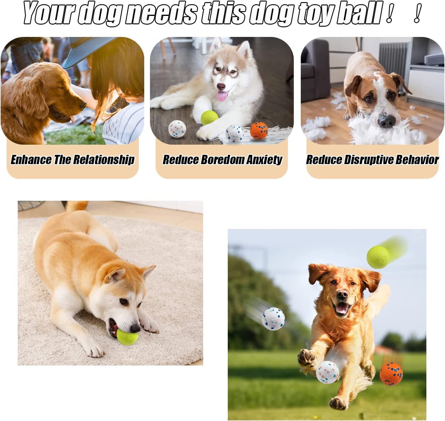 Dog Toy Balls, Dog Chew Ball Rubber Teeth Clean Non-Toxic Bite Resistant Toy, Interactive Toy IQ Puzzle for Small Medium Dogs (S