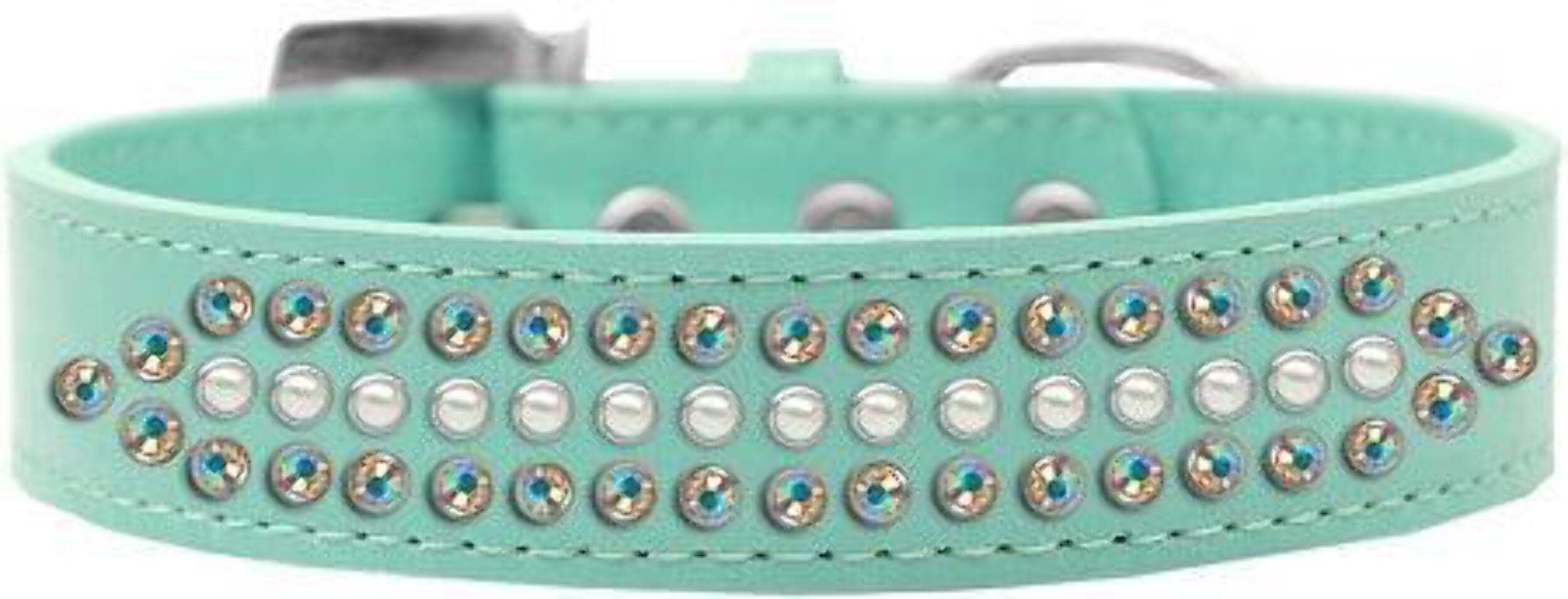Dog, Puppy and Pet Fashion Collar, Ritz Pearl & Aurora Borealis Crystals Rimsets Light Pink 16