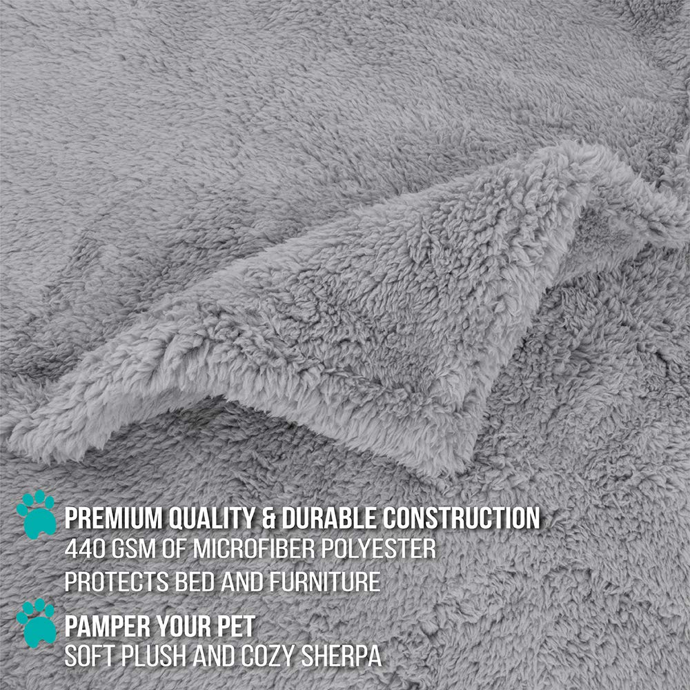 Petami Fluffy Waterproof Dog Blanket For Bed Large Dogs, Soft Warm Pet Sherpa Throw Pee Proof Couch Cover, Reversible Cat Blanket Sofa Crate Kennel Protector, Washable Mat (Light Grey, 60X80)