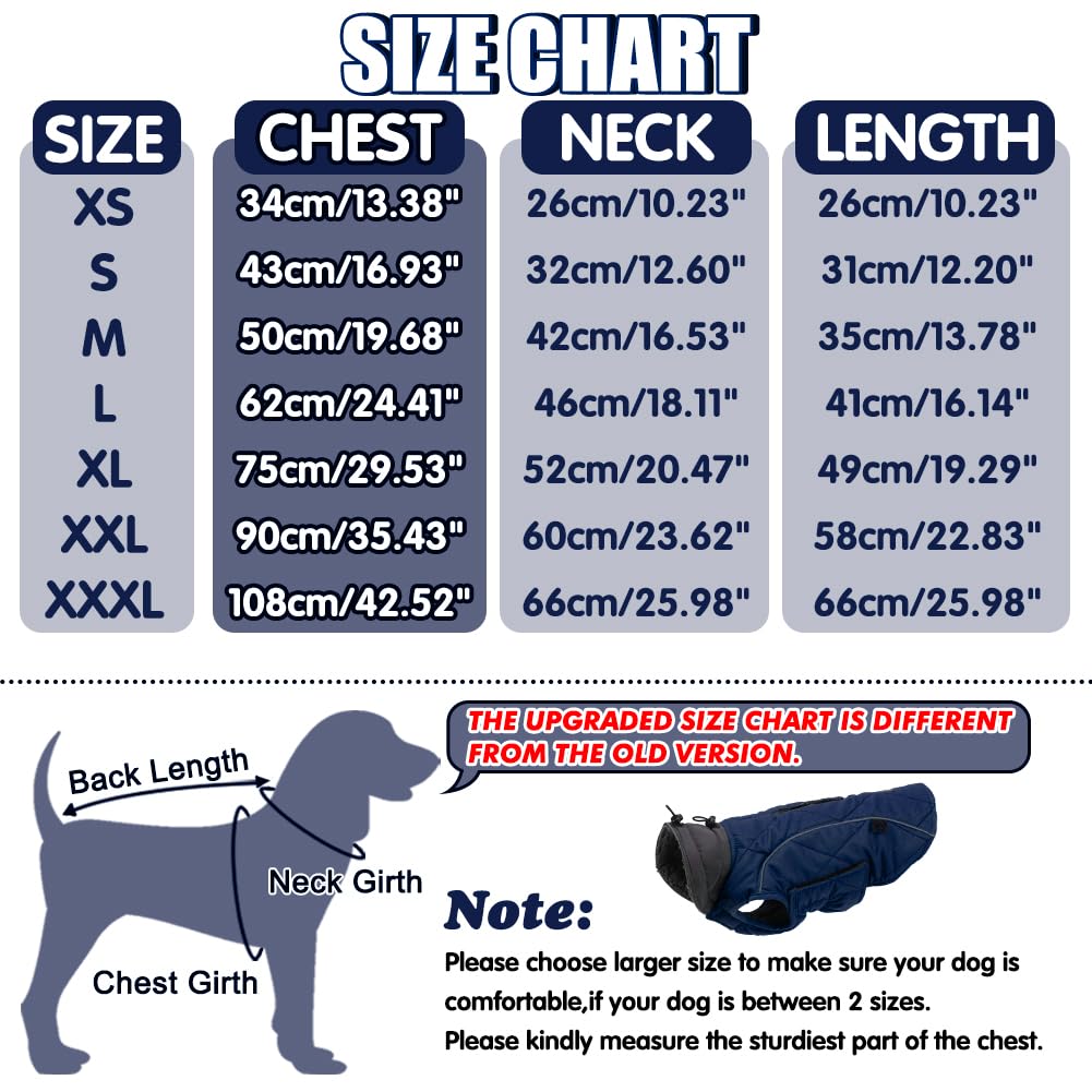 EMUST Dog Jacket - Reflective Polyester Winter Coat for Large Dogs, Dark Blue, Warm for Cold Weather