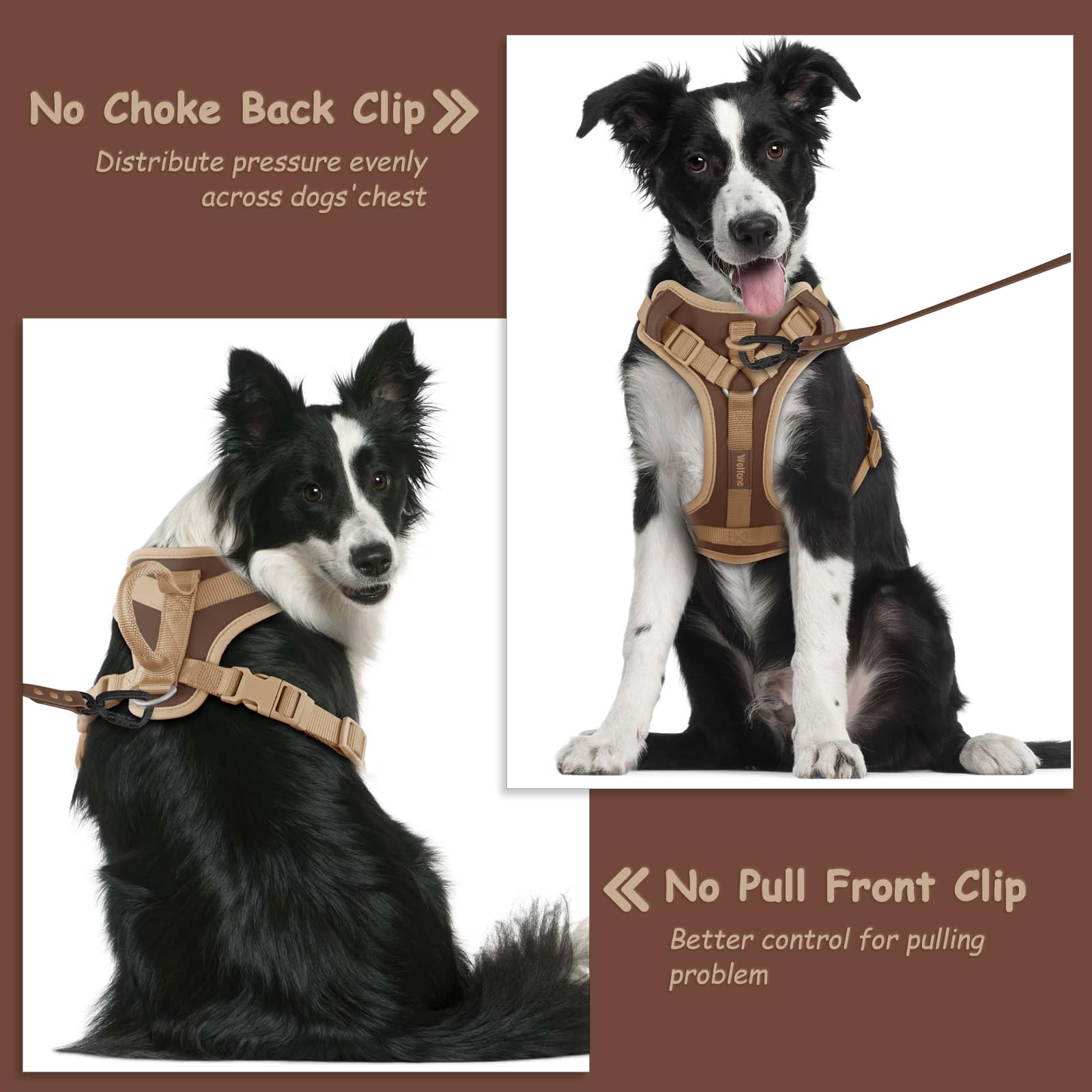 Wolfone No Pull Dog Harness Adjustable Soft Padded Pet Vest With Control Handle Adorable Daily Harness For Dogs(Chocolate Cookie