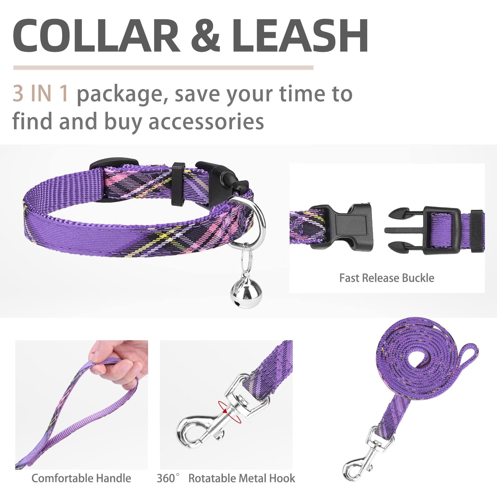 Pupteck Adjustable Dog Harness Collar And Leash Set Step In No Pull Pet Harness For Small Medium Dogs Puppy And Cats Outdoor Walking Running, Soft Mesh Padded Reflective Vest Harnesses, Purple L