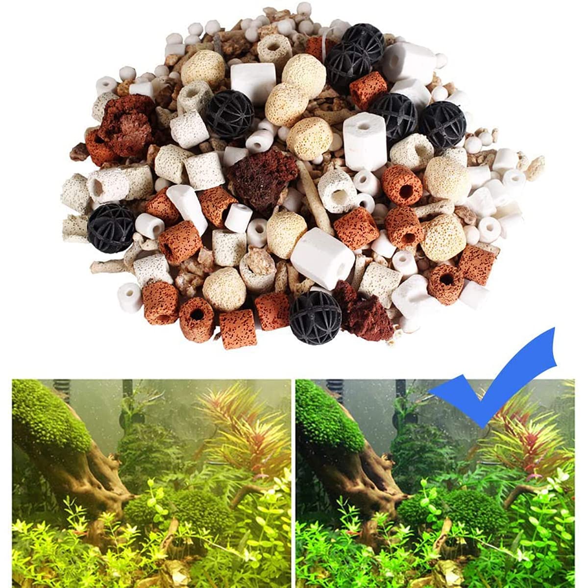 Goldeal Bio Balls Ceramic Rings Set, Aquarium Biological Filter Media With Mesh Bag For Fish Tank And Pond, Fish Tank Filter, De