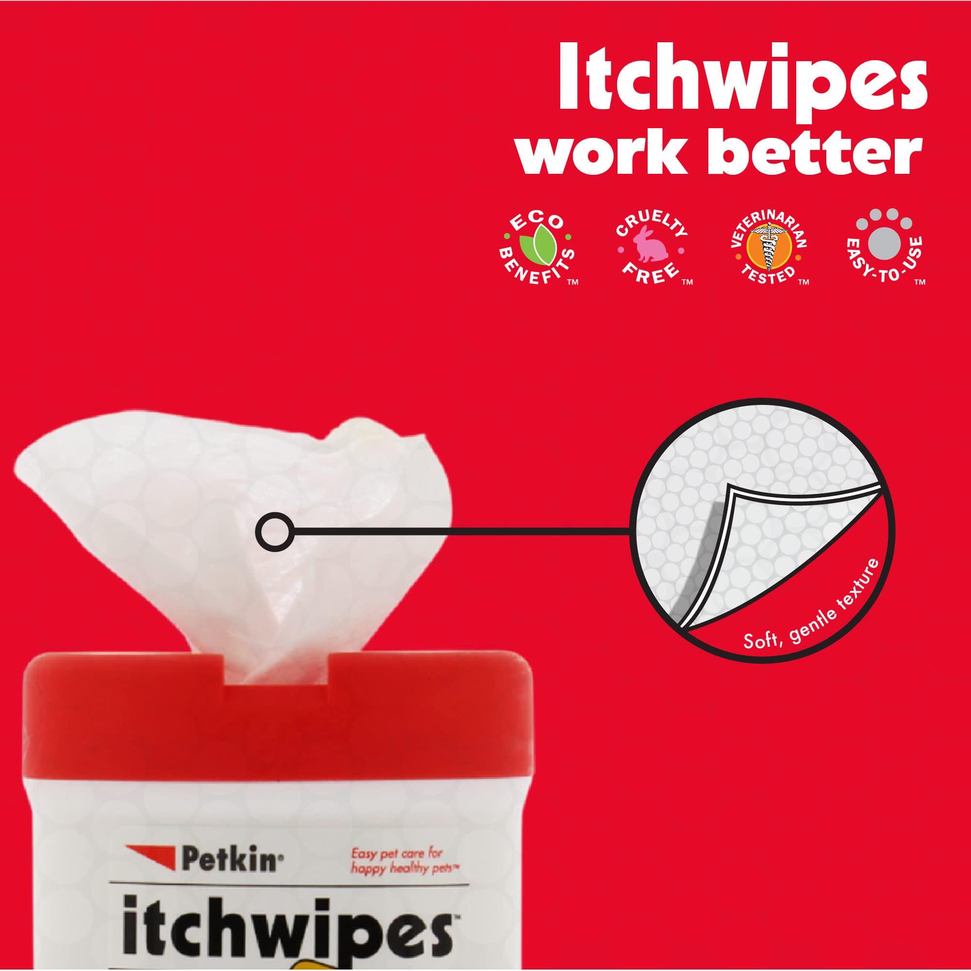 Petkin Anti Itch Wipes for Dogs and Cats, 60 Wipes, 2 Pack - Soothes Hot Spots, Skin Irritations and Scratching - Bitter Taste S