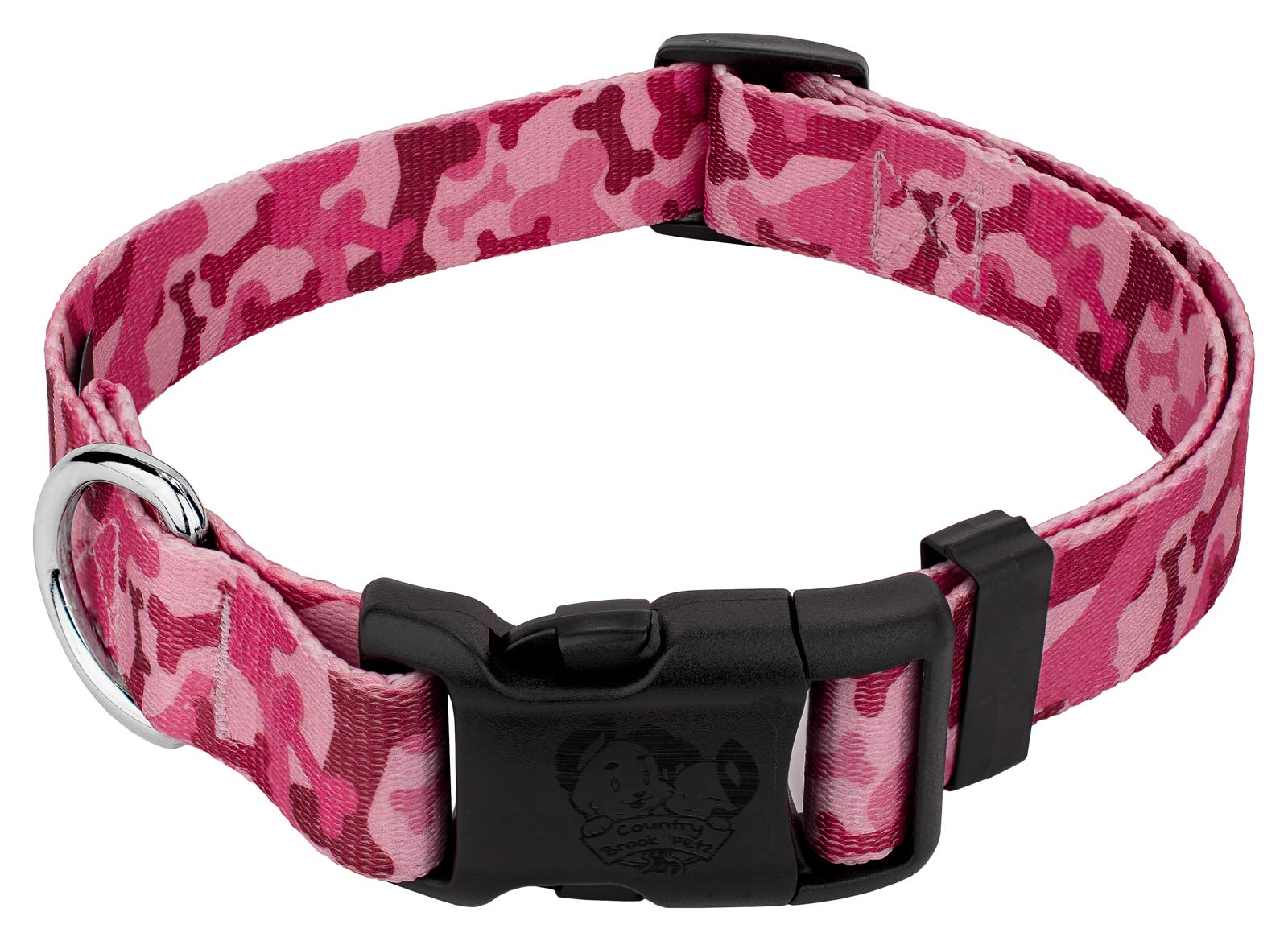 Country Brook Petz - Pink Bone Camo Deluxe Dog Collar - Made In The U.S.A. - Camouflage Collection Featuring Rugged Designs (1/2