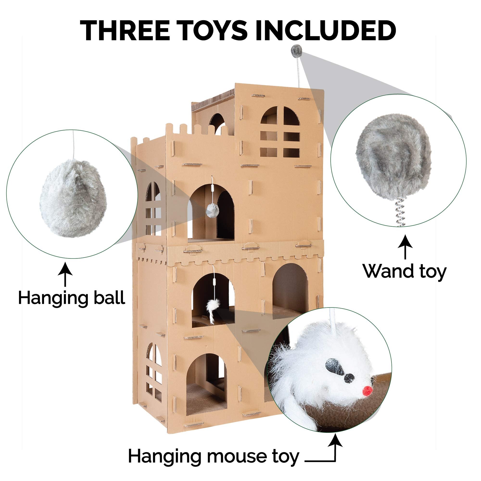 Furhaven Multi-Level Cardboard Cat Condo W/ Catnip For Indoor Cats, Ft. Scratching Pads & Toys - High Castle Tower Corrugated Ca