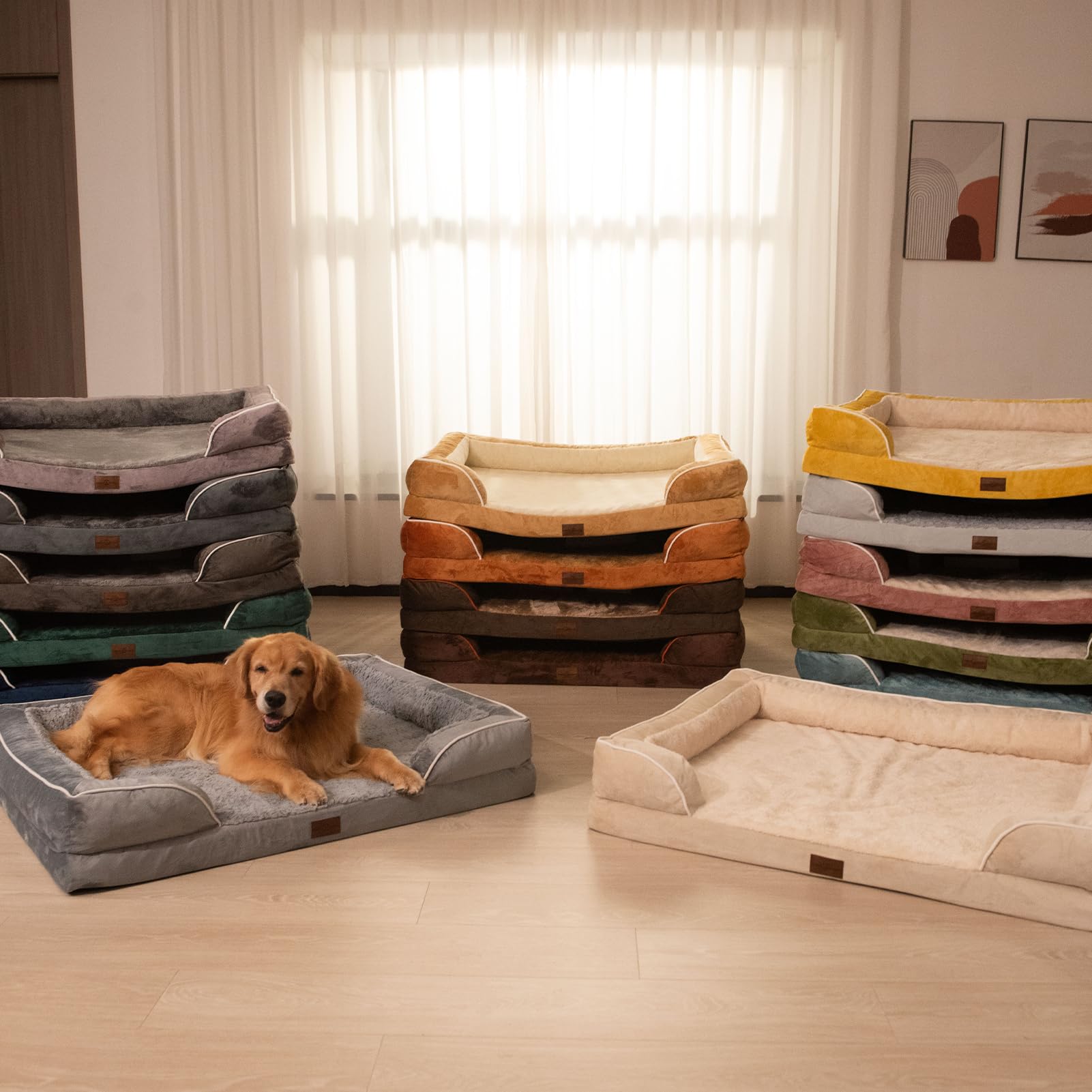 Comfort Expression Orthopedic Dog Bed, Waterproof Egg Crate Foam, 45x35 Inch, Black, Removable Bolsters, Non-Slip Bottom