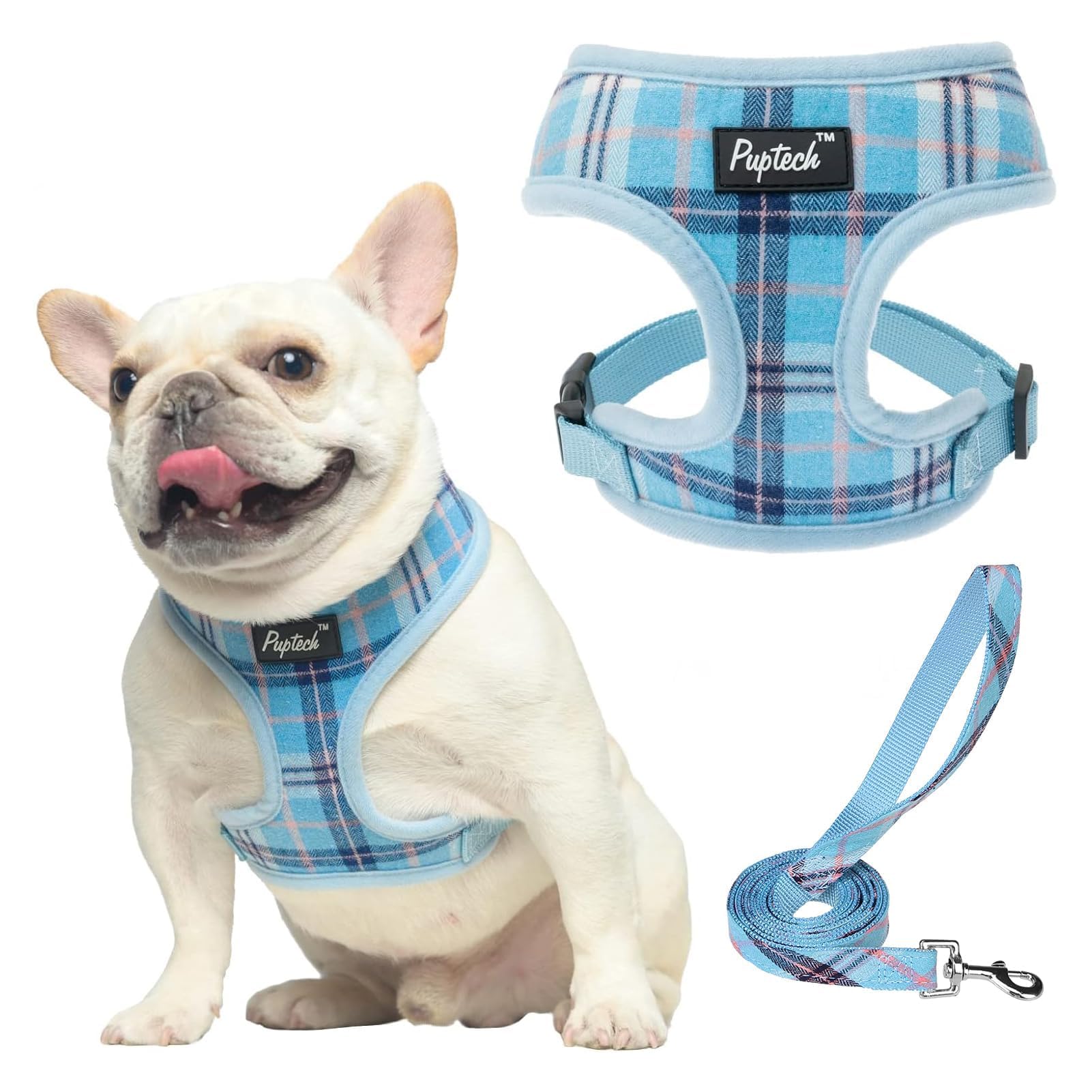 Pupteck Soft Mesh Dog Harness Pet Puppy Comfort Padded Vest No Pull Harnesses (Medium, Light Blue)
