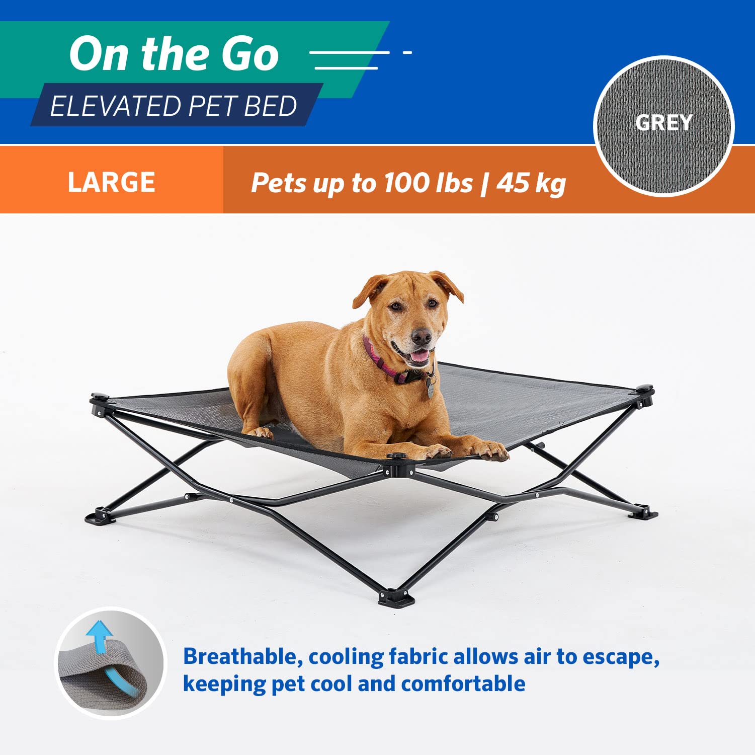 On The Go Pet Bed - Steel Grey - Large (36'' 36'')