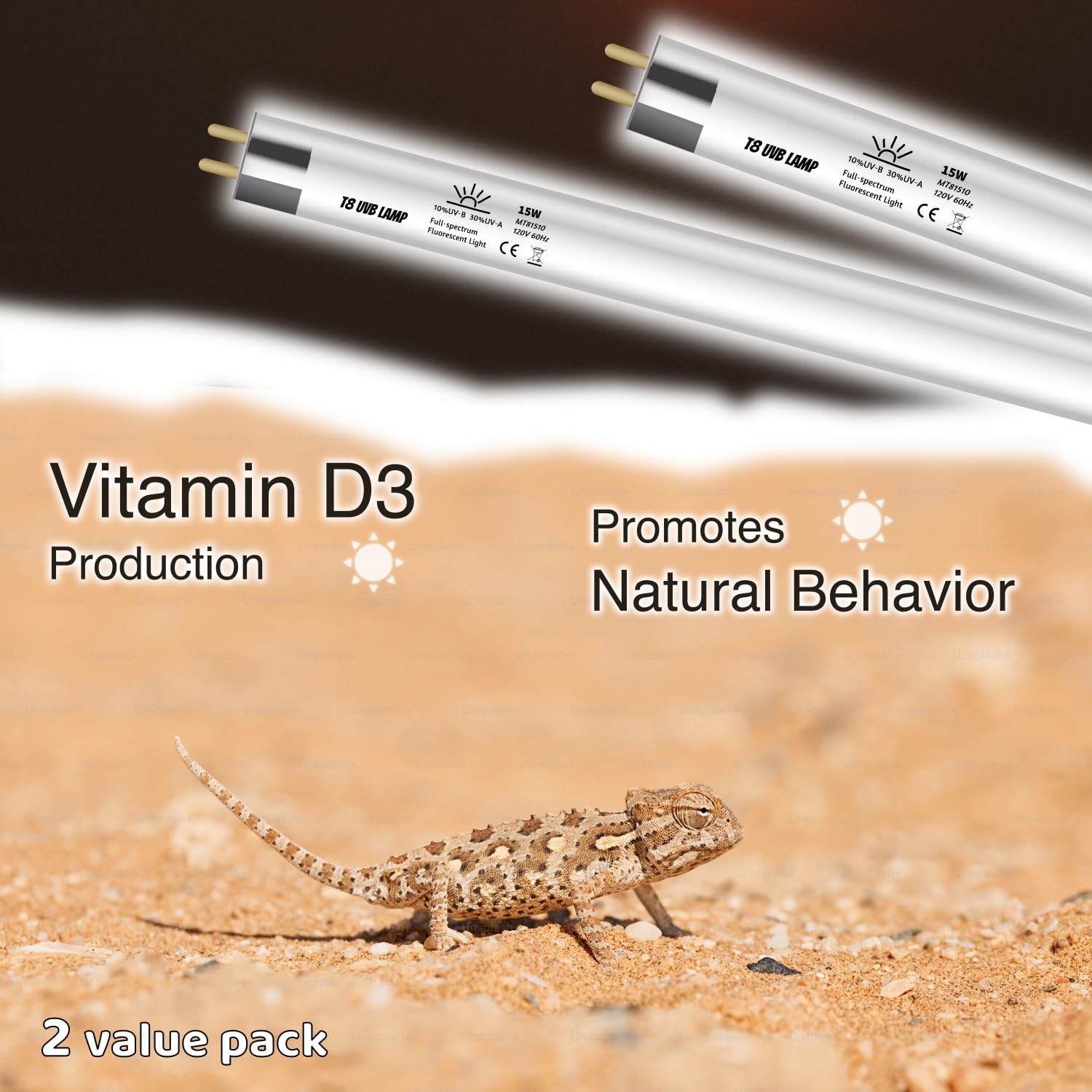 ReptiKing T8 UVB Reptile Lamp 2-Pack, 15W 10.0 UVB Bulbs, Aluminum, for Bearded Dragons, 18 Inches