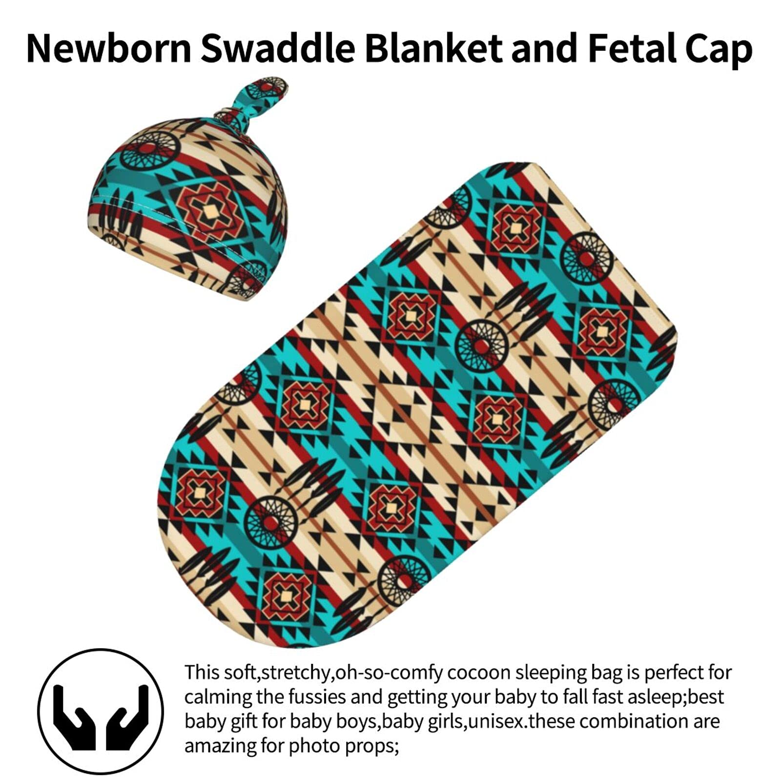 Western Baby Stuff Aztec Navajo Newborn Baby Swaddle Blanket Native American Baby Wrap Sleep Sack Soft Silky With Beanie Hat For