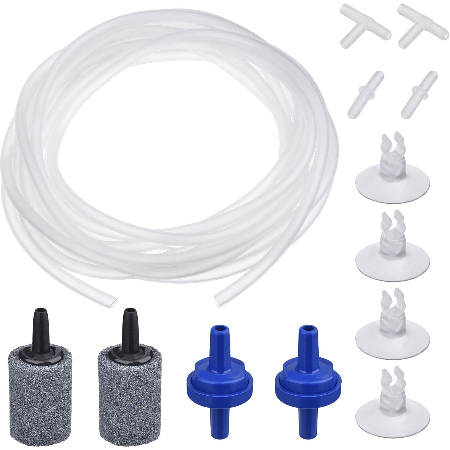 Shappy 6.5 Feet/20 Feet Aquarium Air Pump Accessories Standard 2' Aquarium Air Tubing For Fish Tank Contains Air Stones,Check Valves,Suction Cups,Straight Connectors,T-Connectors (12 Accessories)