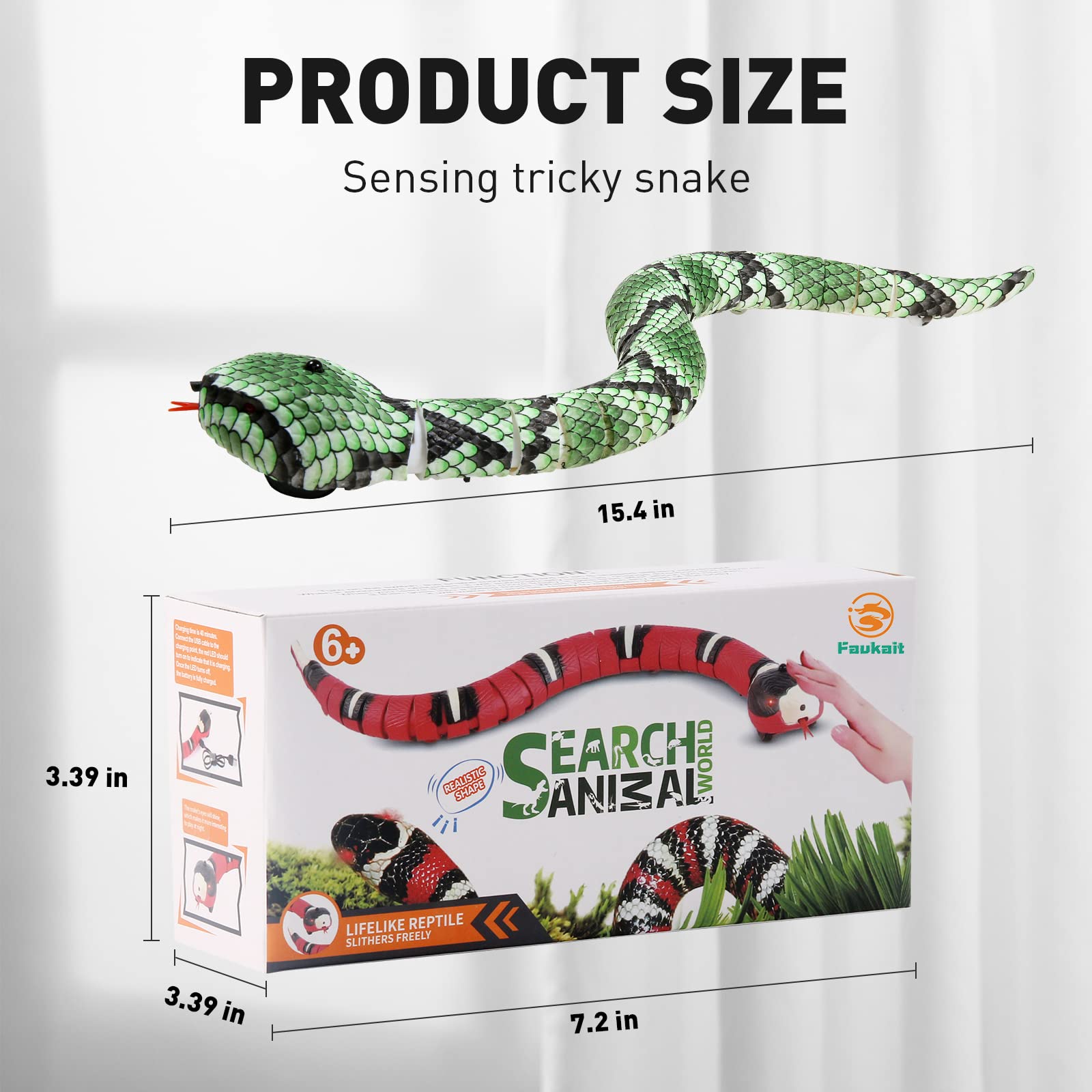 Faukait Cat Toys Interactive,Kitten Toys,Realistic Simulation Smart Sensing Snake Toy,Usb Rechargeable,Automatically Sense Obsta