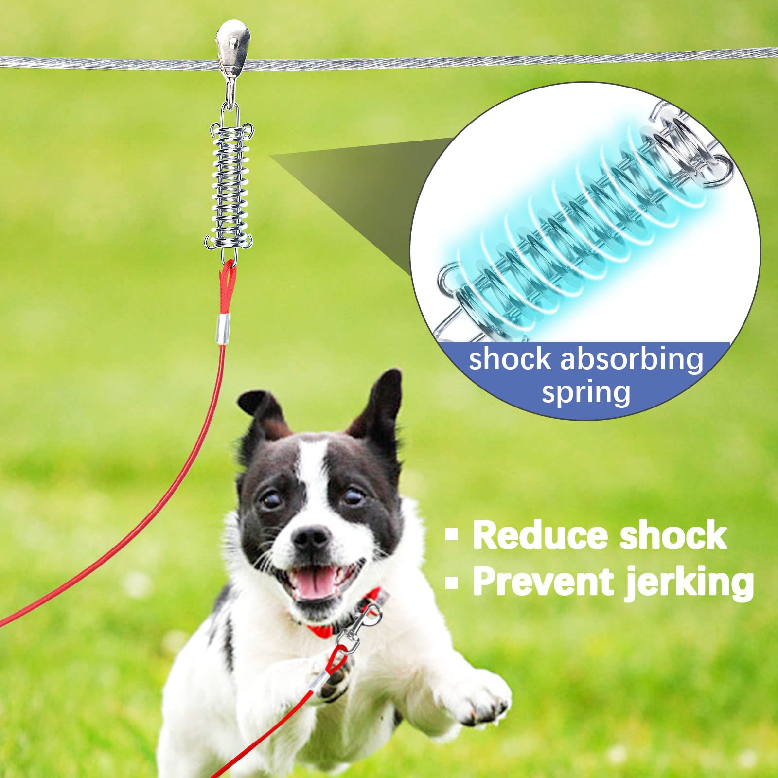 Dog Tie Out Runner For Yard,Trolley System For Large Dogs,Heavy Duty Dog Run Cable 100Ft With 10Ft Pulley Runner Line For Dogs Up To 125Lbs,Yard Or Camping