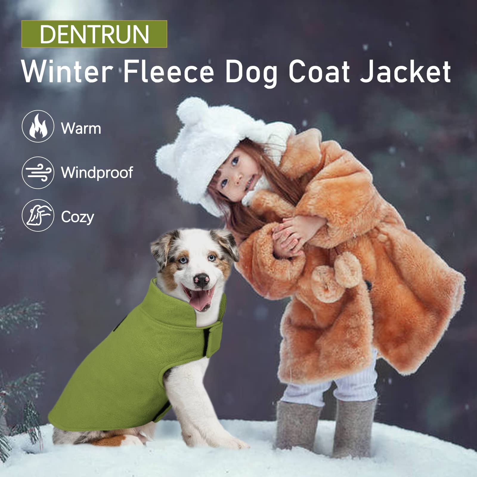 DENTRUN Windproof Winter Warm Fleece Large Dog Coat Reversible Puppy Jacket Reflective Soft Pet Vest, Cold Weather Dog Sweater A