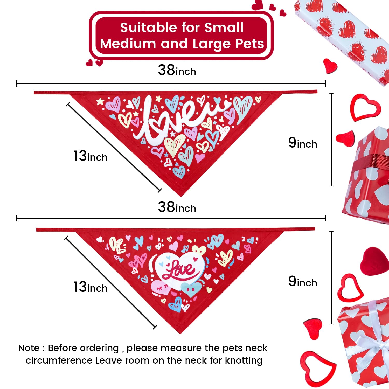Dzmodz Valentine'S Day Dog Bandanas 2-Pack, Valentine'S Day Pet Scarves For Boys And Girls, Comfortable And Durable Fabric, Suit