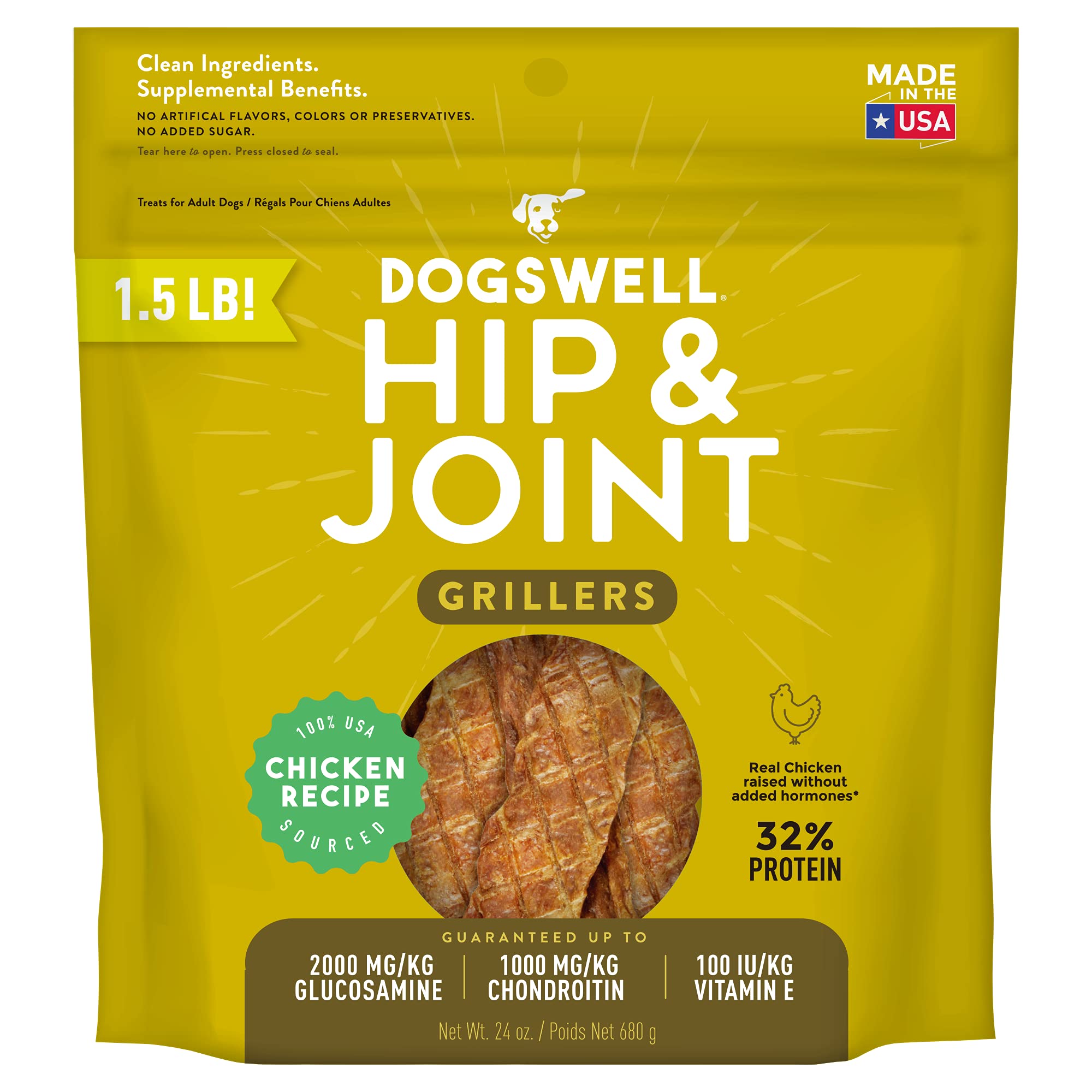 Dogswell Hip & Joint Grillers Dog Treats, Chicken, 24 Oz. Pouch