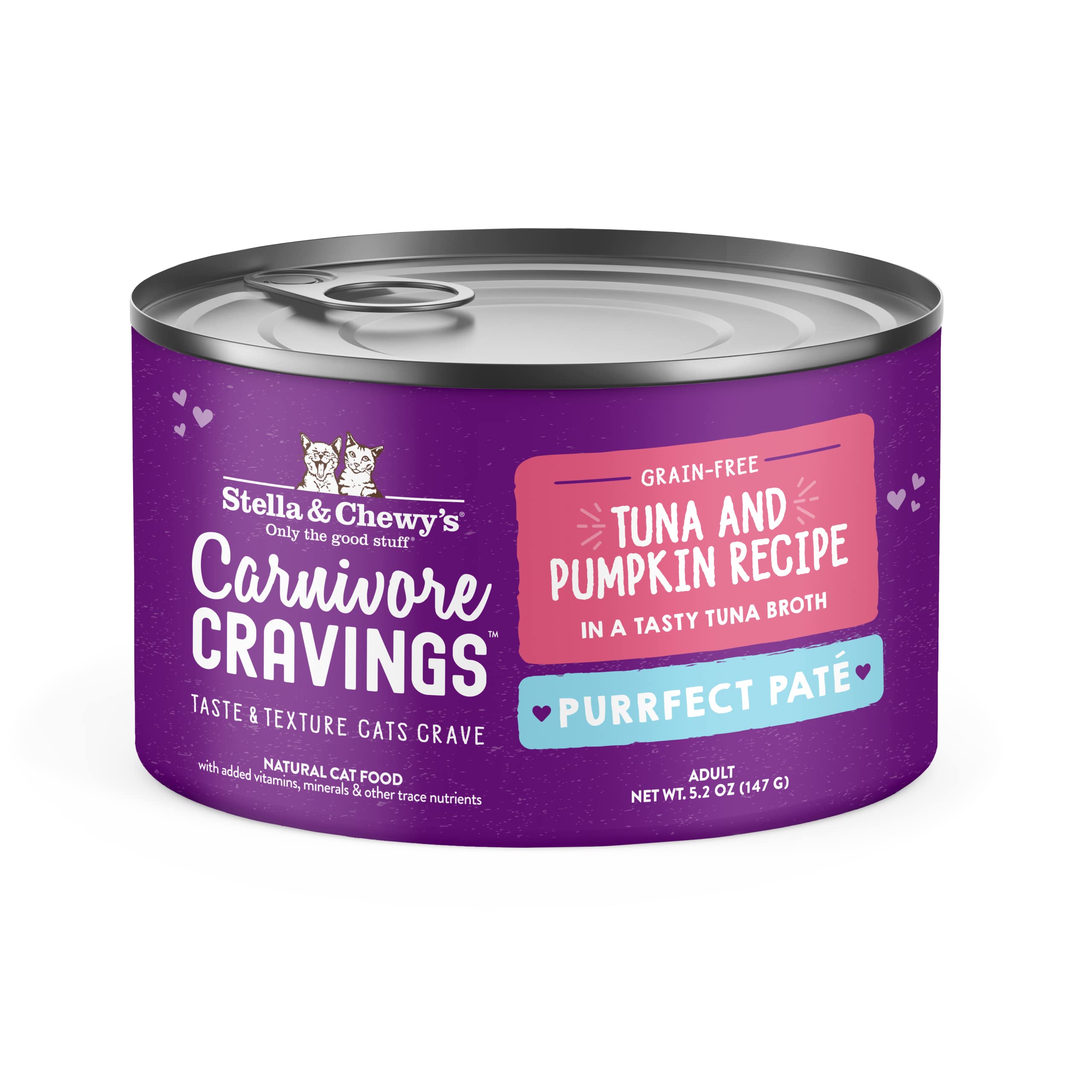 Stella & Chewys Carnivore Cravings Purrfect Pate Cans - Grain Free, Protein Rich Wet Cat Food - Tuna & Pumpkin Recipe - (5.2 Oun