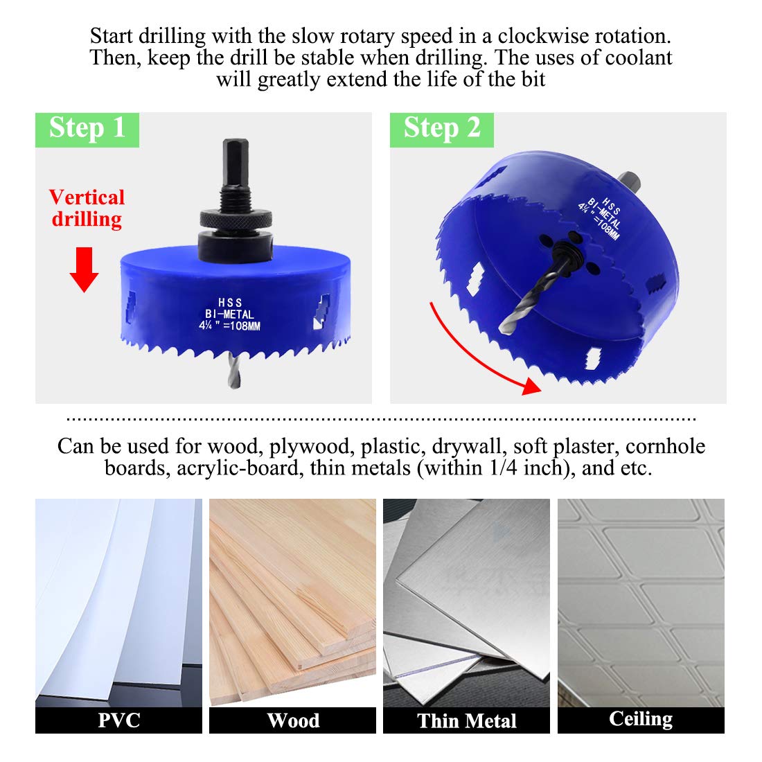Seimneire 4-14 Inch Hole Saw With Heavy Duty Arbor, 12 Inch Cutting Depth Hss Bi-Metal Hole Drilling Cutter For Smoothly Cutting