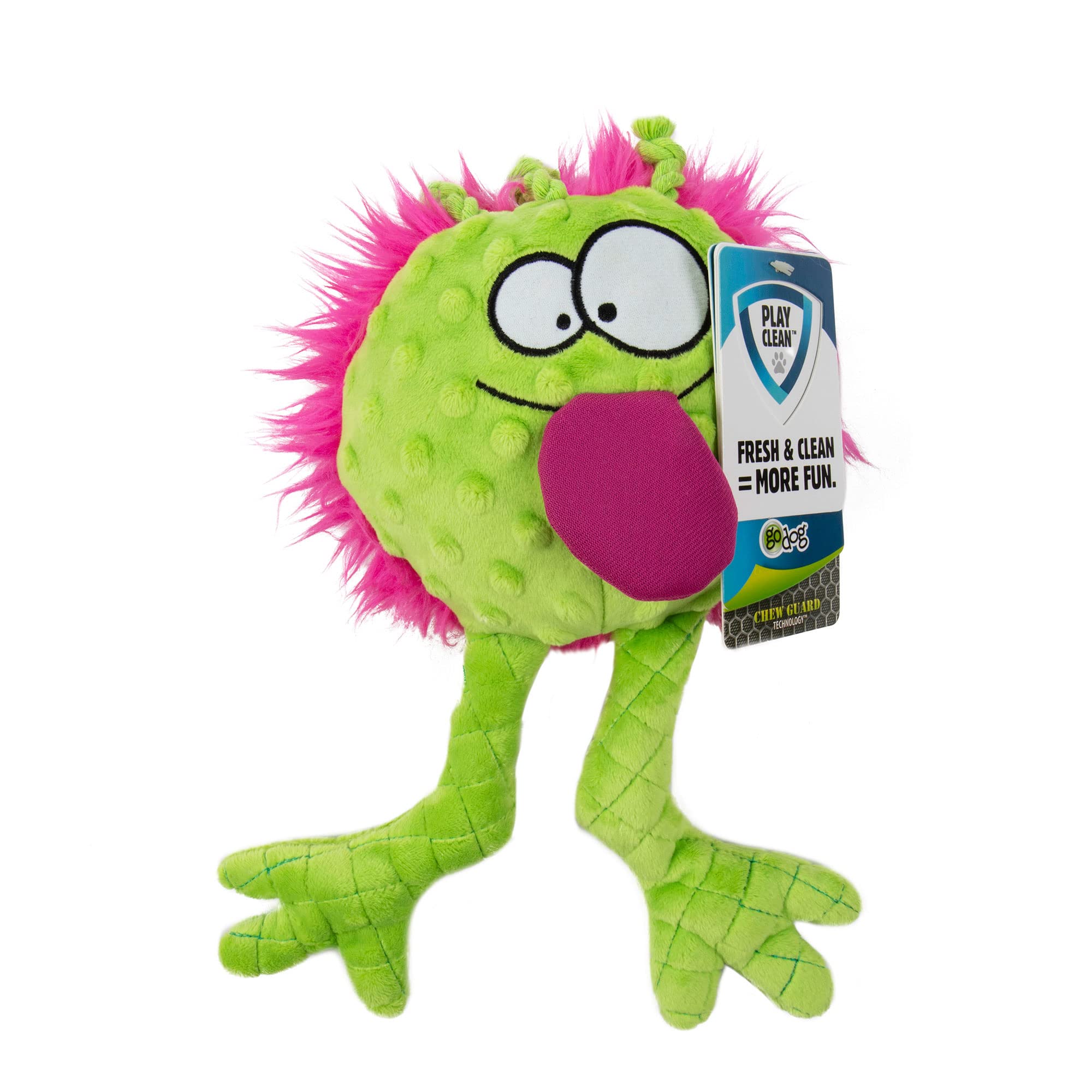 goDog PlayClean Germs Squeaky Plush Dog Toy with Odor-Eliminating Essential Oils, Chew Guard Technology - Lime, Small