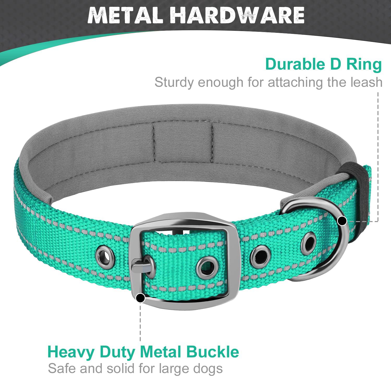 Joytale Dog Collar For Small Dogs, Neoprene Padded And Adjustable, Reflective Wide Heavy Duty Pet Collars With Durable Metal Bel