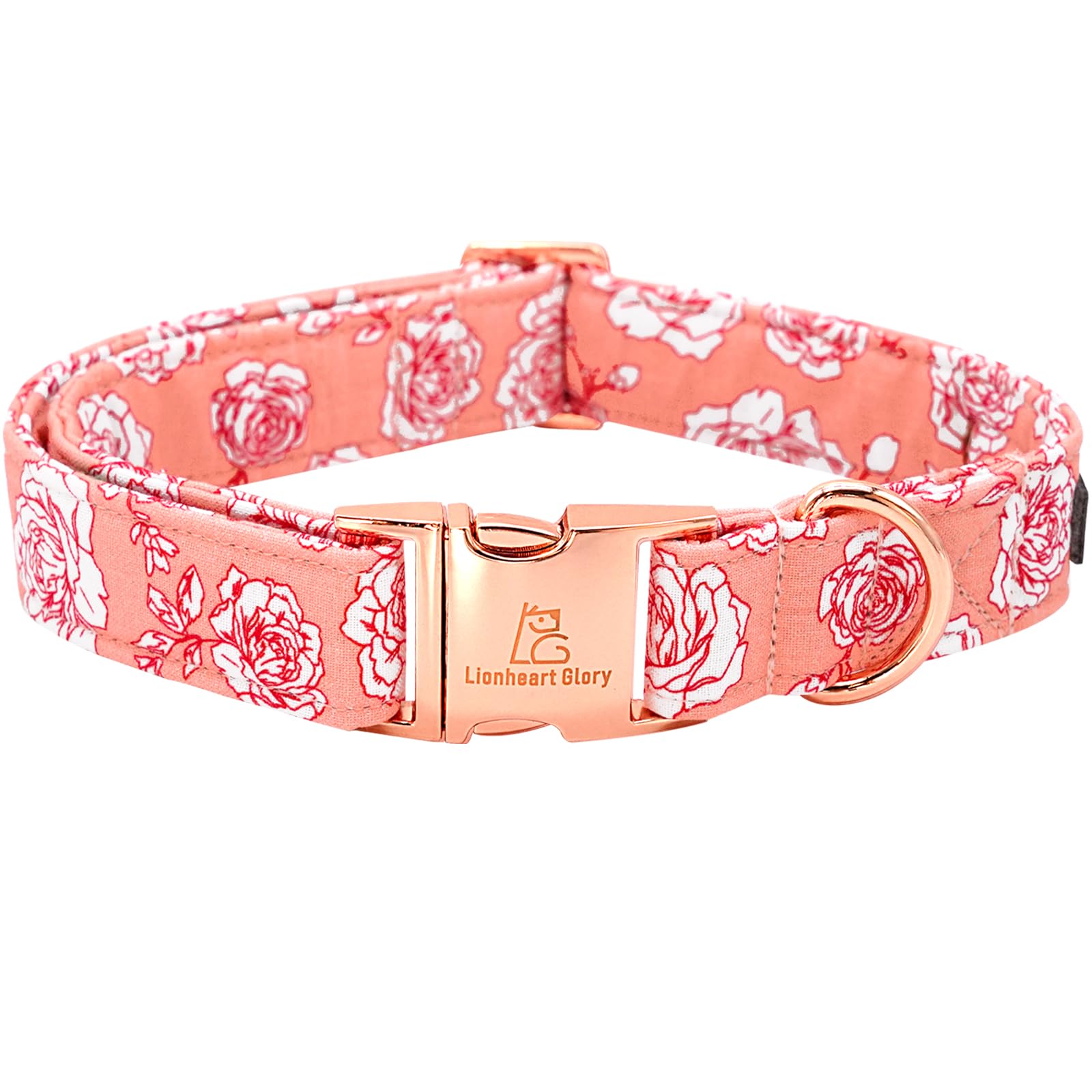 Lionheart Glory Valentine'S Day Collar - Pink Roses Print, Adjustable Heavy-Duty Collar For Medium Cute Dogs - Spring Female Pet