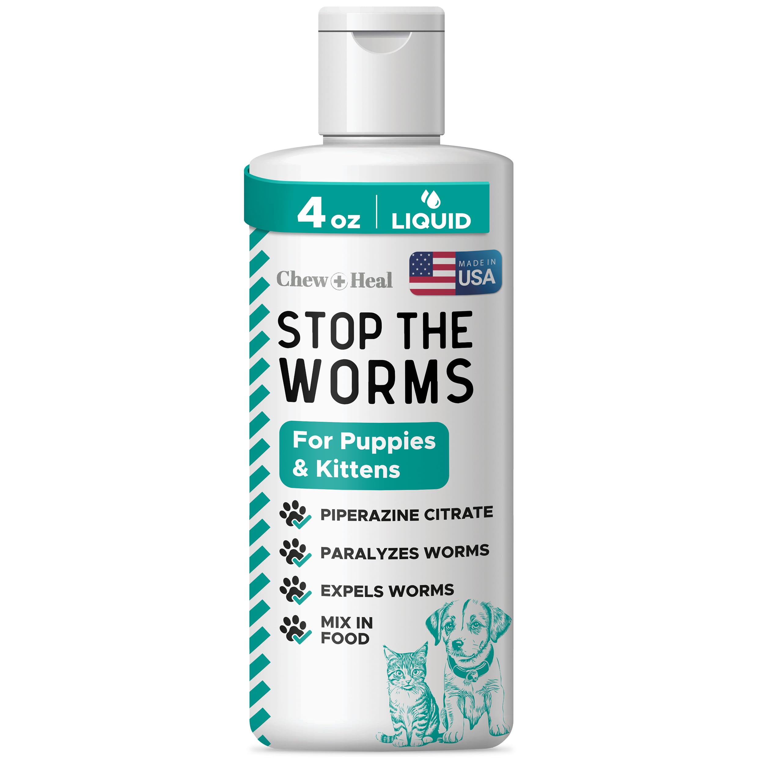 Dog and Cat Dewormer  4 oz of Wormer Liquid to Paralyze and Expel Roundworms  Kitten and Puppy Dewormer