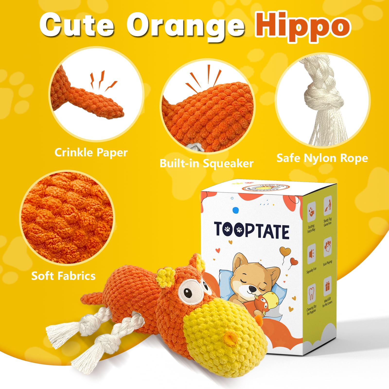 Tooptate Squeaky Dog Toys - Cute Soft Plush Dog Toys For Large, Medium, Small Dogs And Puppies To Keep Them Busy (Orange, Medium