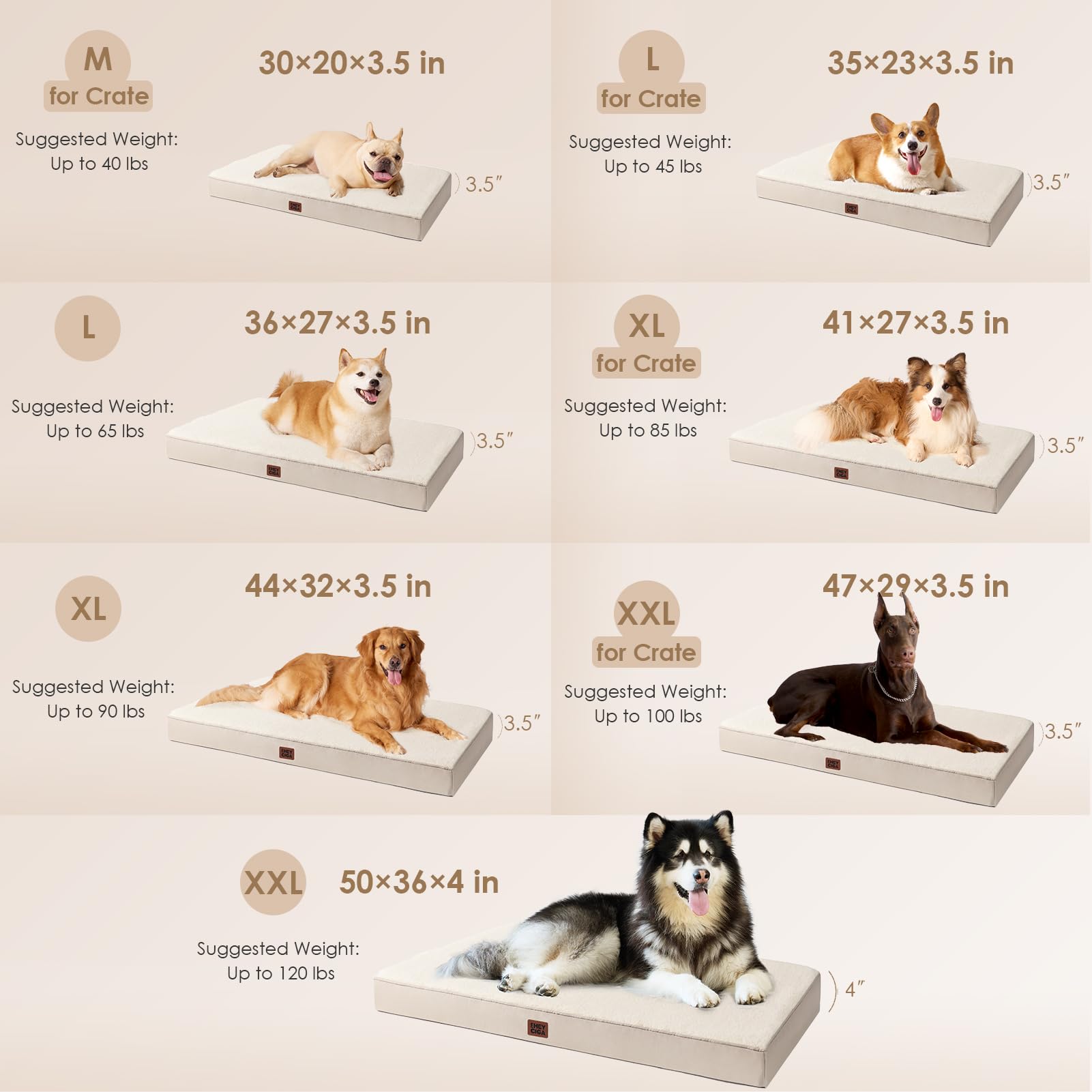 Eheyciga Orthopedic Xl Dog Beds For Extra Large Dogs With Removable Washable Cover For Crate, Camel, 41X27