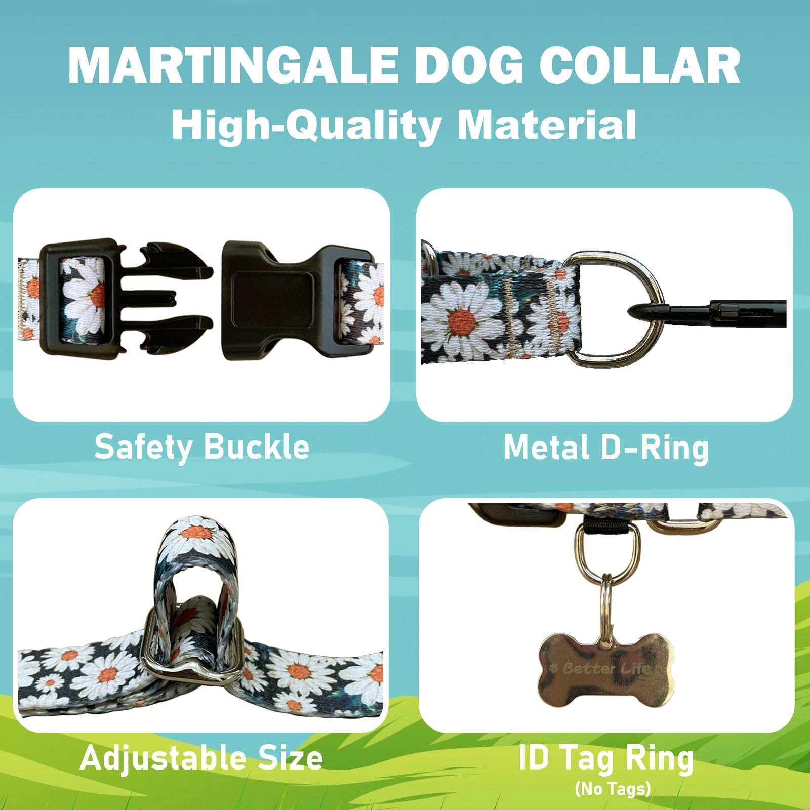 Fidohug Martingale Collar For Dogs Flower Dog Collar With Quick Release Buckle Adjustable Nylon Soft Dog Collars For Xsmall Dogs