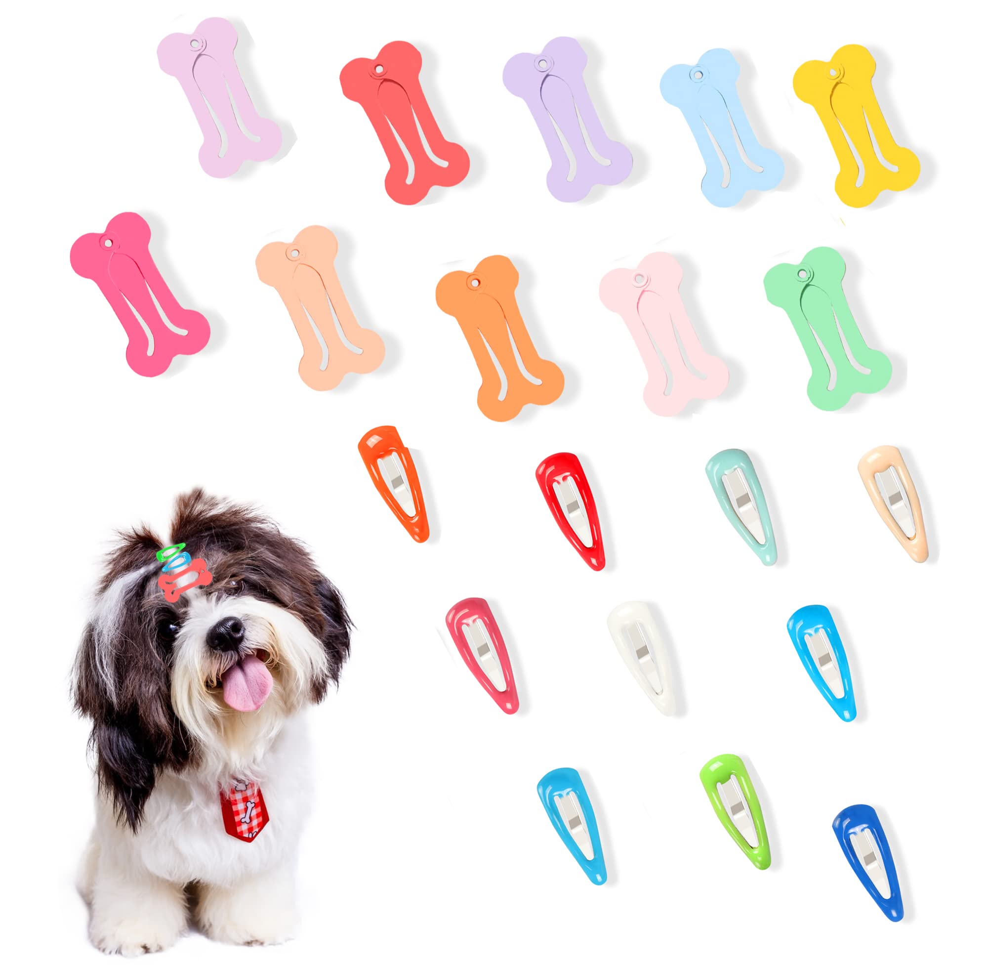 Yaodhaod 20 Pieces Dog Hair Clips Pet Hair Barrettes Dog Hair Accessories Clip Cute Multicolor Small Bone Small Waterdrop Snap Hairpin Headwear Pet Grooming Products For Dog Cat Puppy Pet