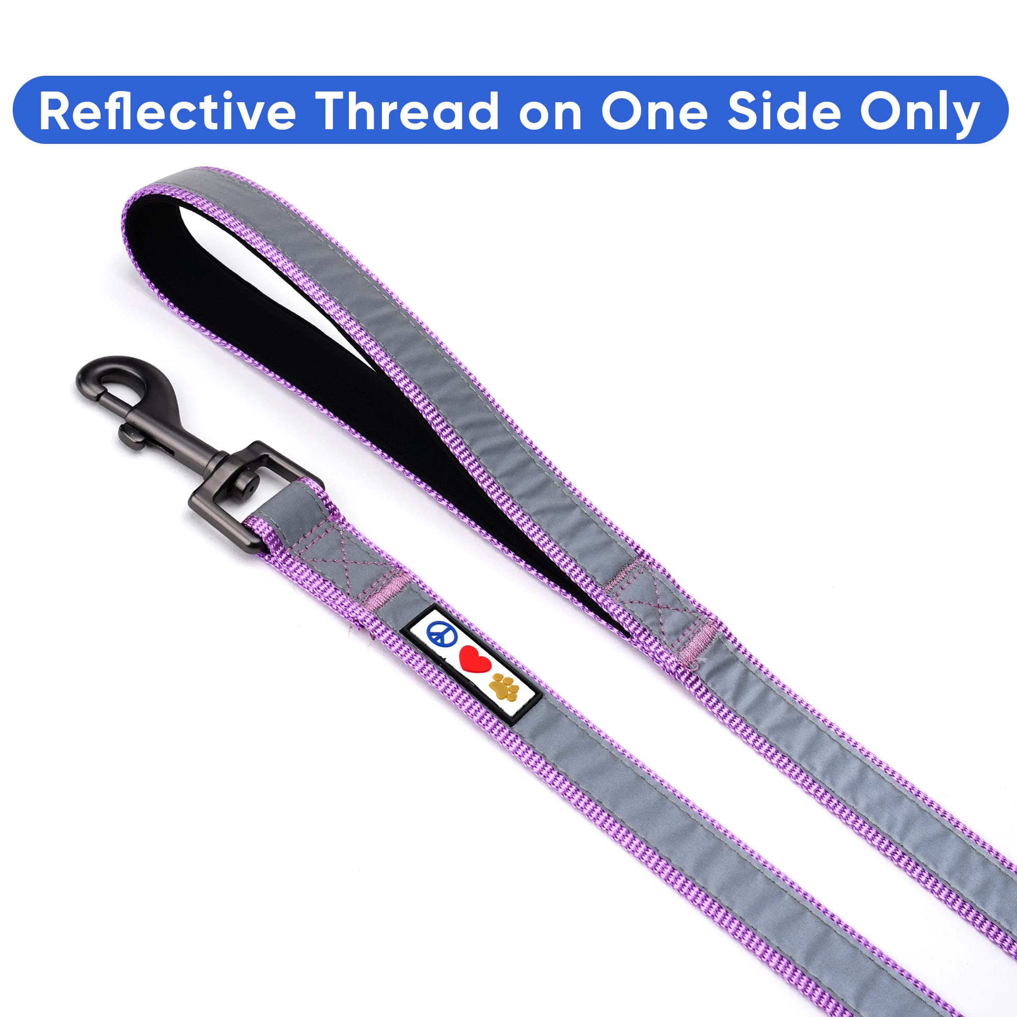 Pawtitas 6 Ft Padded Dog Leash With Comfortable Neoprene Padding Handle - Purple Lead | Medium Reflective Dog Leash With Highly Reflective Band Perfect For Medium And Large Dogs And Puppies.