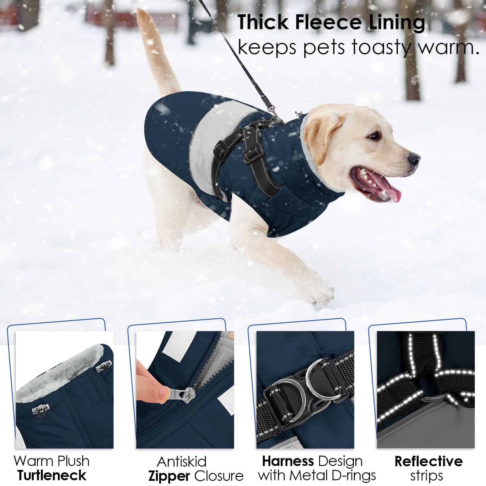 Aofitee Dog Jacket - Waterproof Winter Coat With Harness, Warm Fleece Snow Jacket, Reflective Windproof Sweater For Cold Weather
