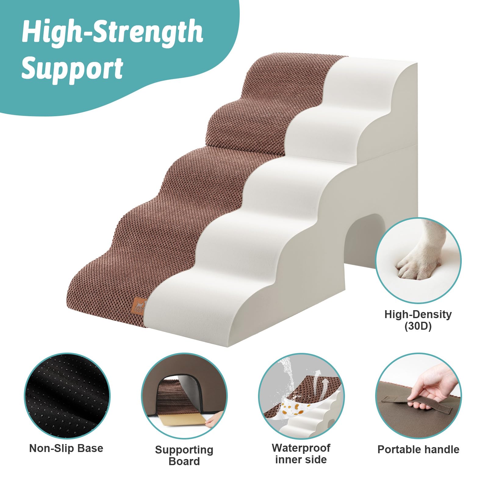 Cozy Kiss Wide Dog Stairs For Bed With Tunnel 19.7'' Width, Foam Detachable Large Dog Step For Small Dog, Puppy Or Cats, Medium