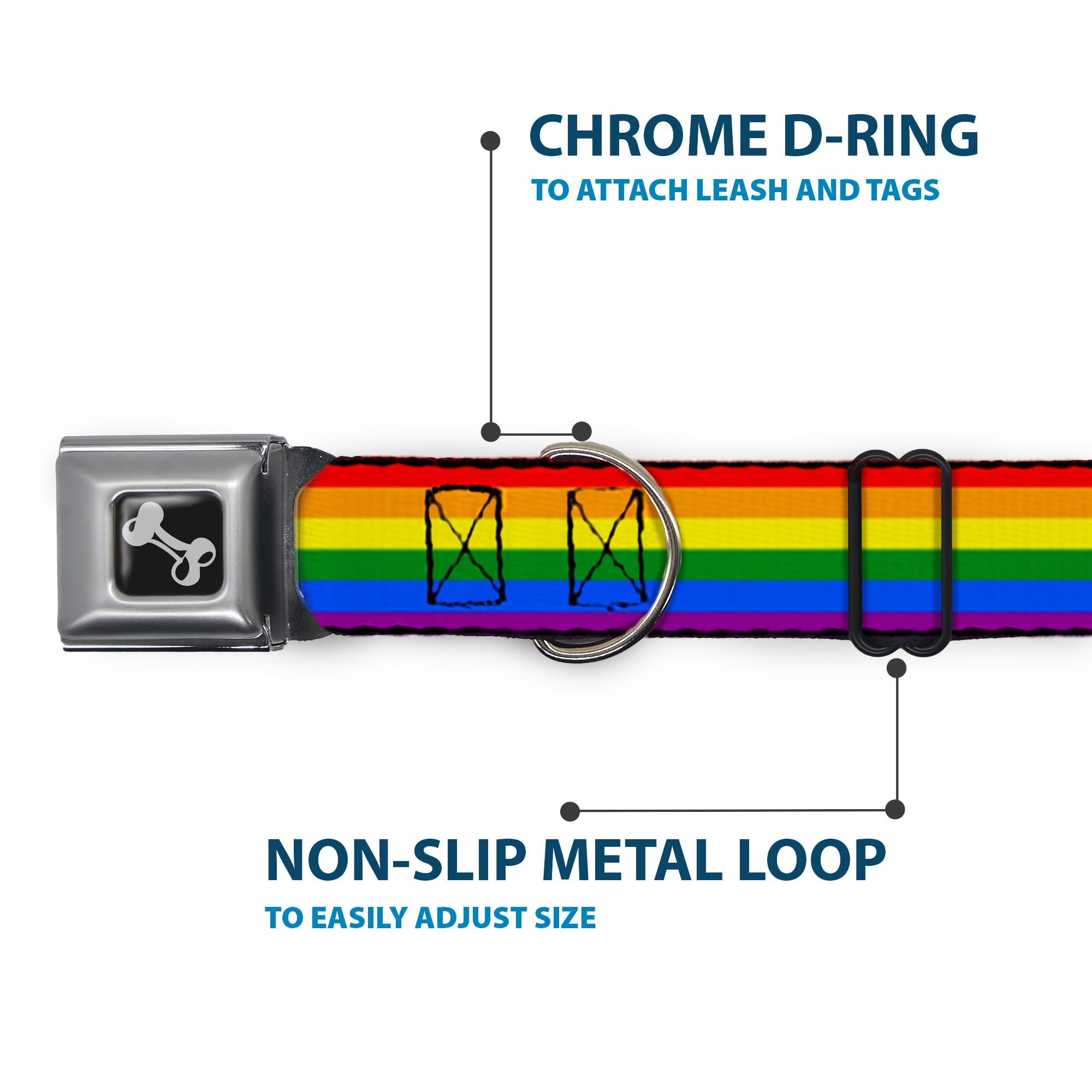 Dog Collar Seatbelt Buckle Flag Pride Rainbow 13 To 18 Inches 1.5 Inch Wide