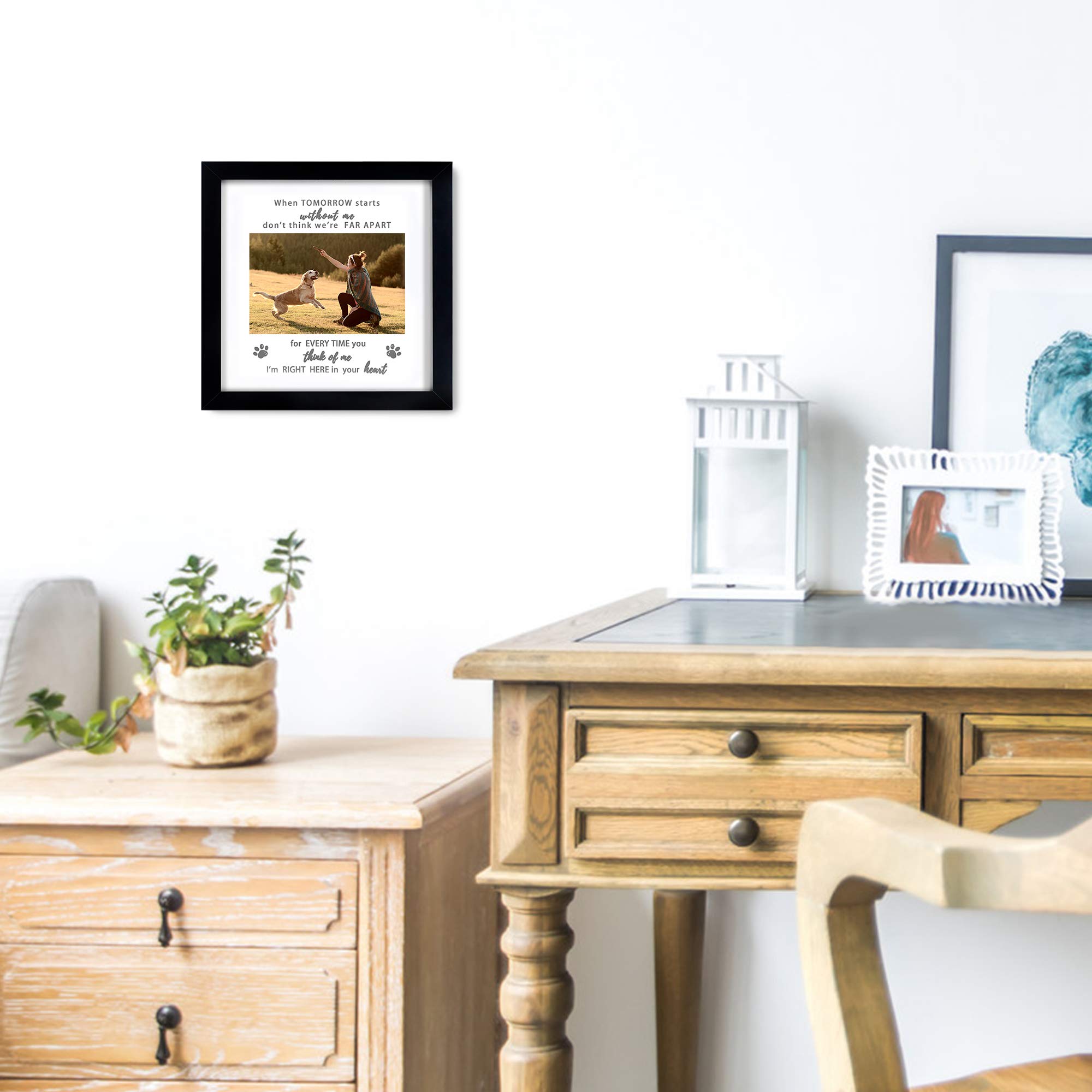 KCRasan Dog Memorial Picture Frame - 9x9 Black Pet Tribute Keepsake for Dog/Cat Loss