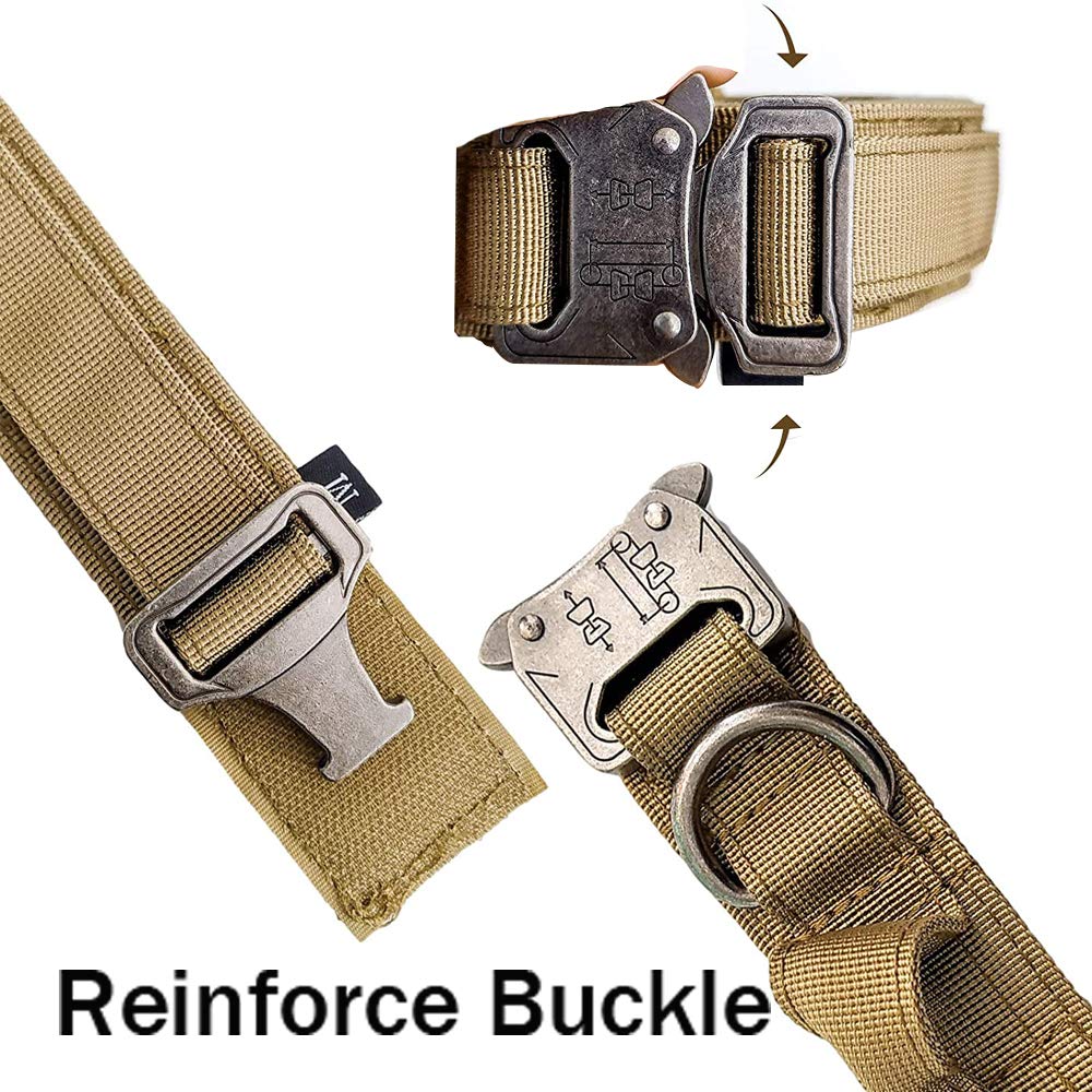 Tactical Dog Collar And Leash Set Tactical Dog Collar With Handle Bungee Leash Adjustable Military Training Nylon Collar Dog Training Collar Leash Set With Control Handleand Metal Buckle (Brown S