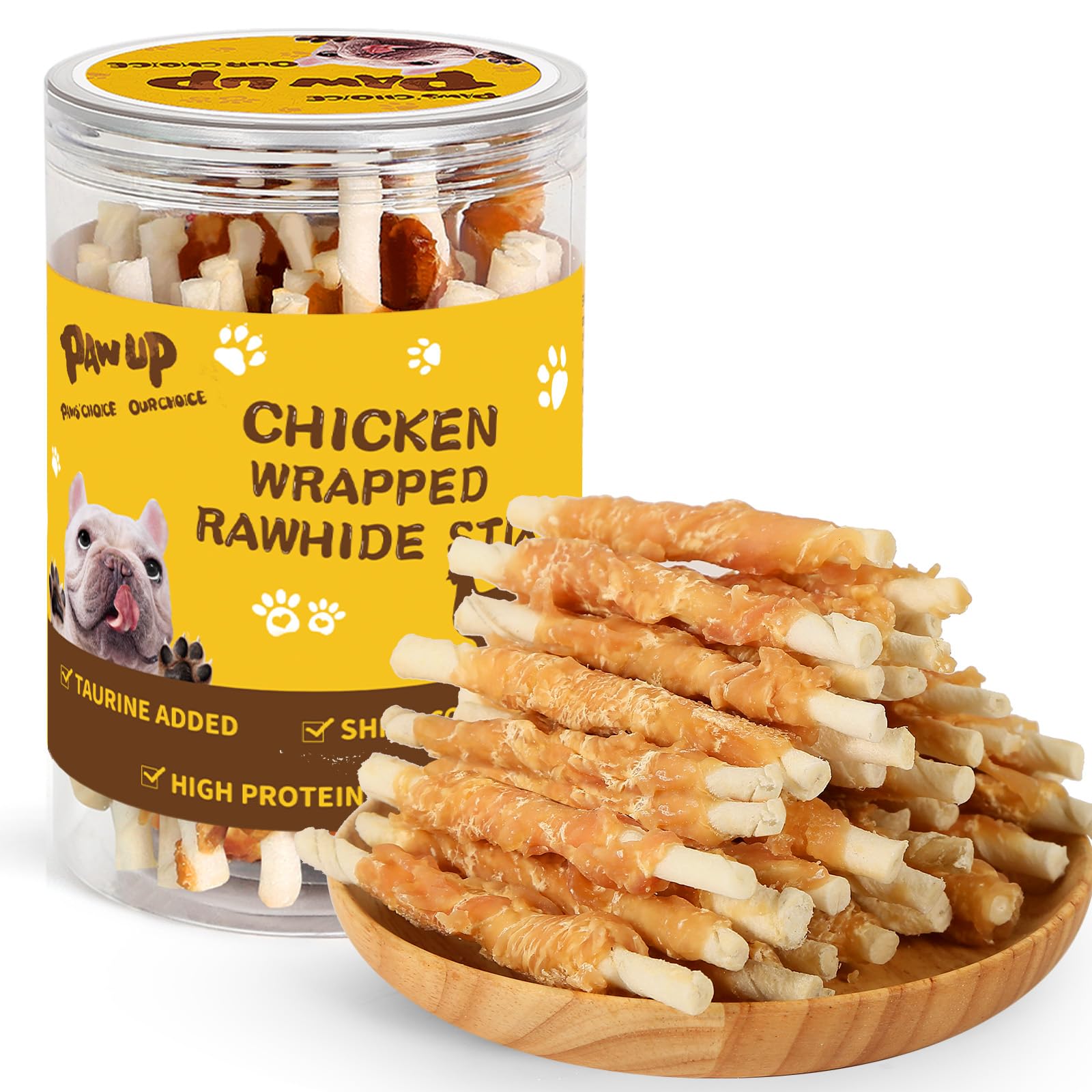PAWUP Dog Treats Chicken Wrapped Rawhide Sticks Long Lasting Dog Chews, Natural Snacks for Medium Large Dogs w/Taurine,12.5 oz