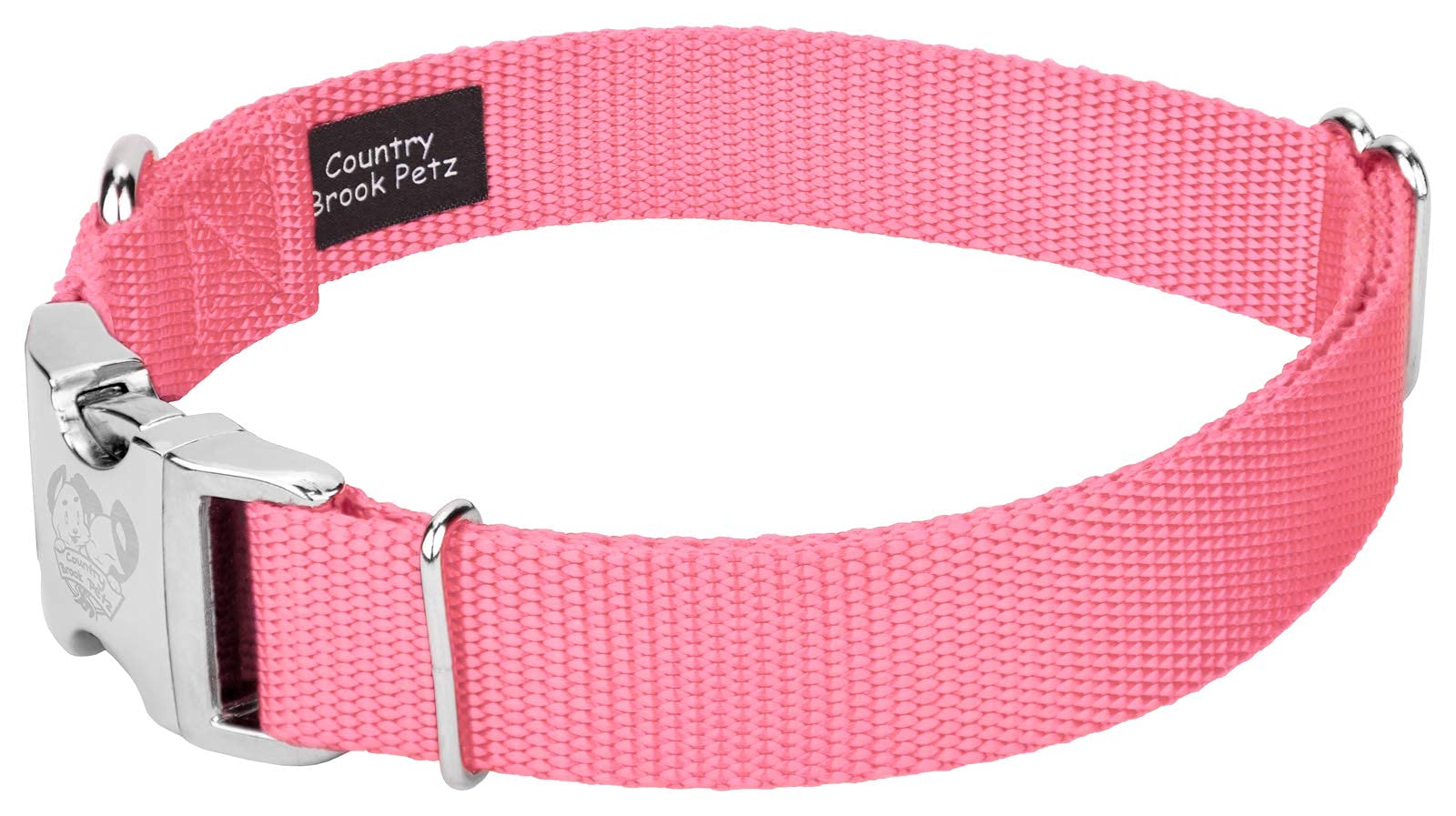 Country Brook Design - Vibrant 30+ Color Selection - Premium Nylon Dog Collar With Metal Buckle (Small, 3/4 Inch, Pink)