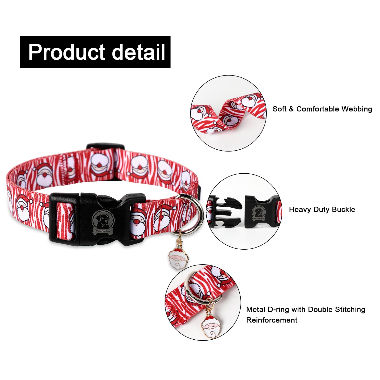 Mr. Chubbyface Christmas Dog Collar,Santa Claus Pattern Dog Collar, Cute Adjustable Christmas Santa Collar For Small Medium Larg