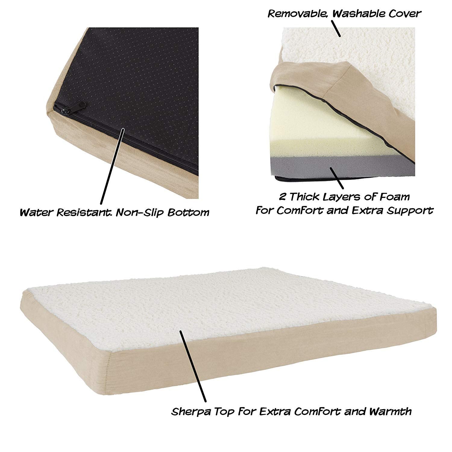 PETMAKER Orthopedic Dog Bed - 2-Layer Memory Foam Crate Mat with Machine Washable Sherpa Cover - 44x35 Pet Bed for Large Dogs up