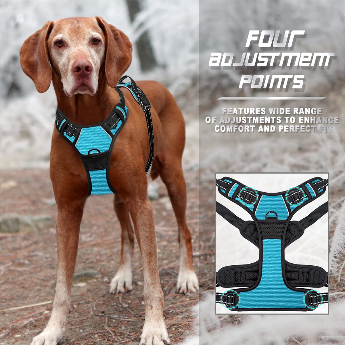 Barkbay No Pull Dog Harness Front Clip Heavy Duty Reflective Easy Control Handle For Large Dog Walking(Blue,L)