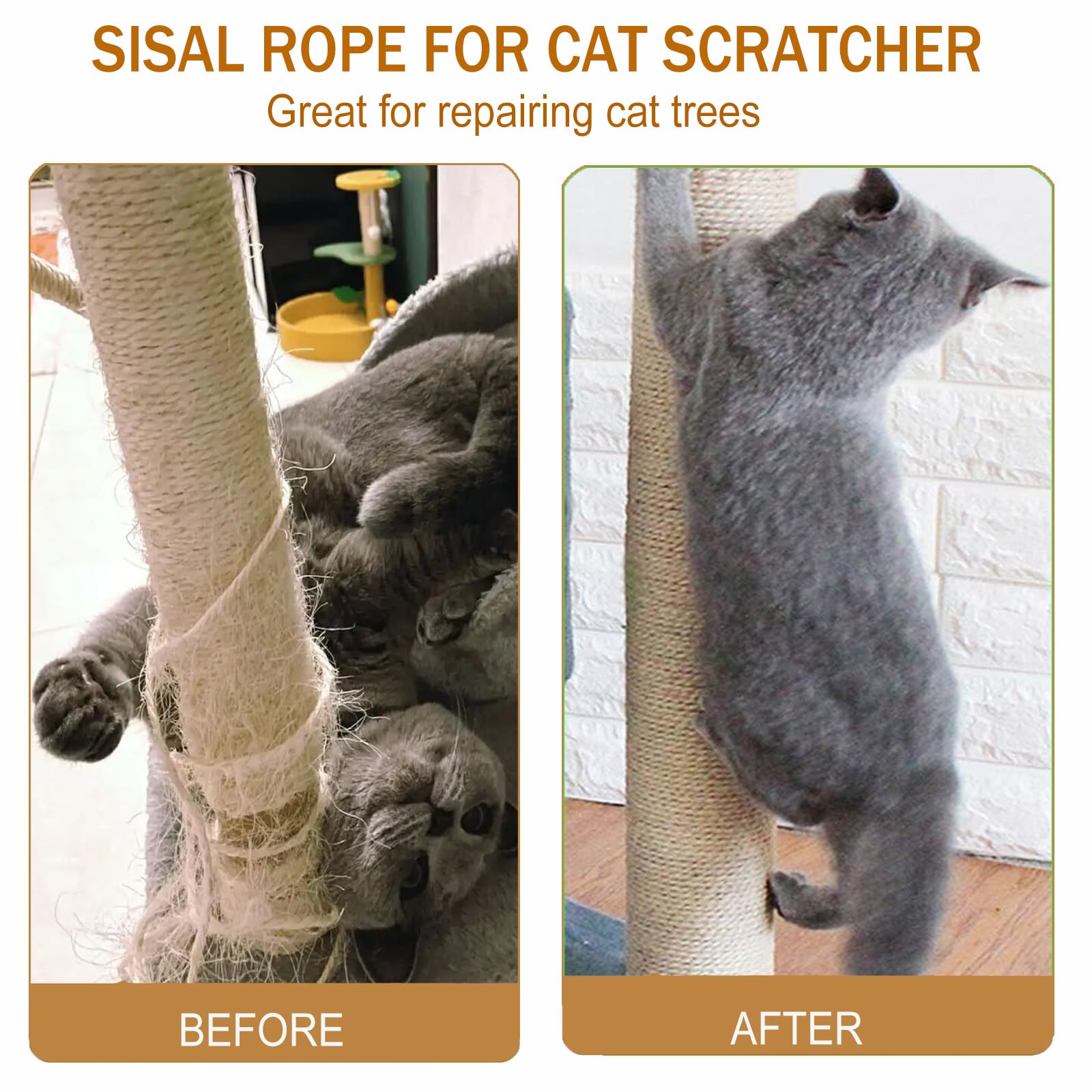 Sisal Rope For Cat Scratcher,Rope For Cat Scratch Post 1/4In 164Ft Jute Twine For Scratching Post Repairing, Recovering Or Diy