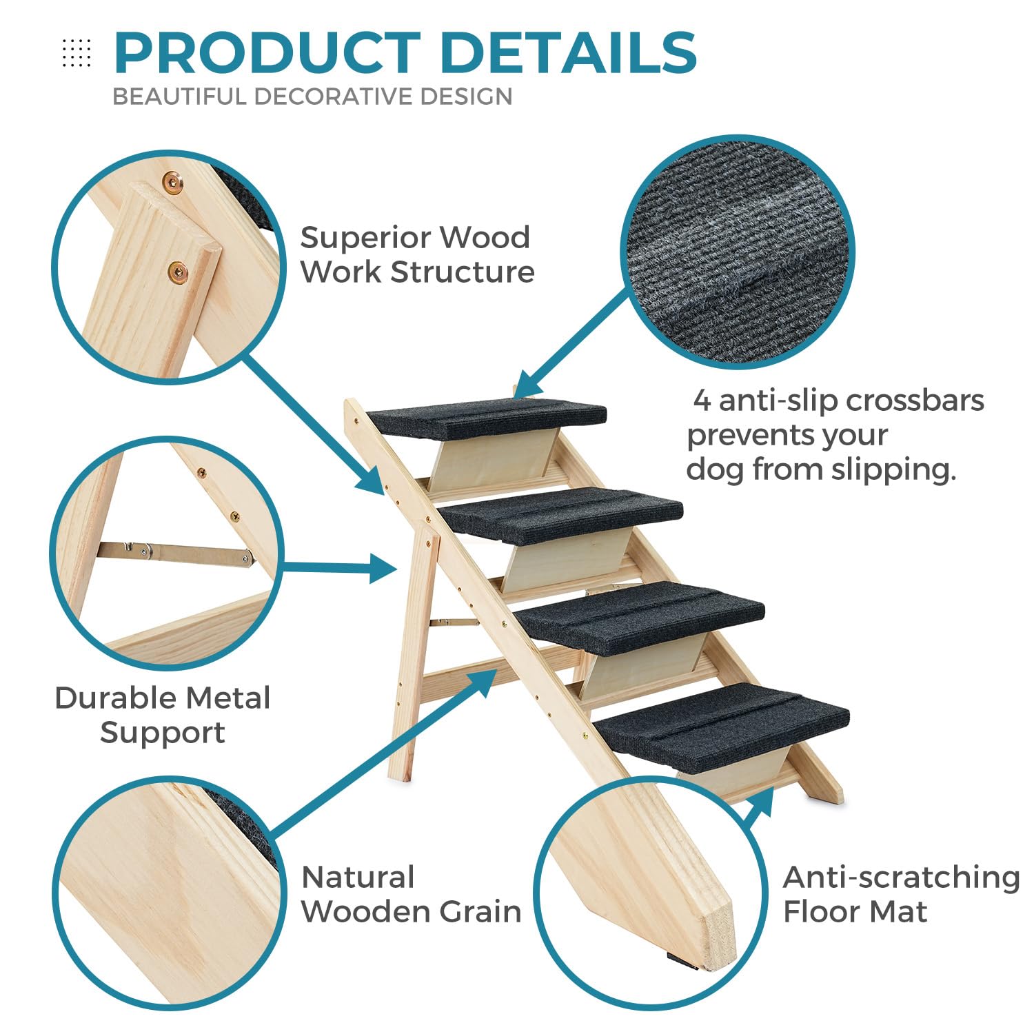 Sweetbin Wood Pet Stairs/Pet Steps For All Dogs And Cats - 2-In-1 Foldable Carpeted 3 Tiers Dog Stairs & Ramp Perfect For Beds And Cars - Portable Dog/Cat Ladder Up To 150 Pounds