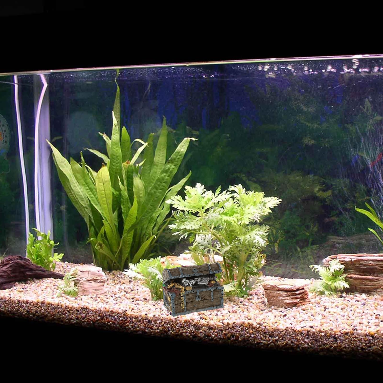 Aquarium Ornament, Simulation Treasure Chest Fish Tank Decoration Resin Hide Castle Ornament Underwater Landscape Decor