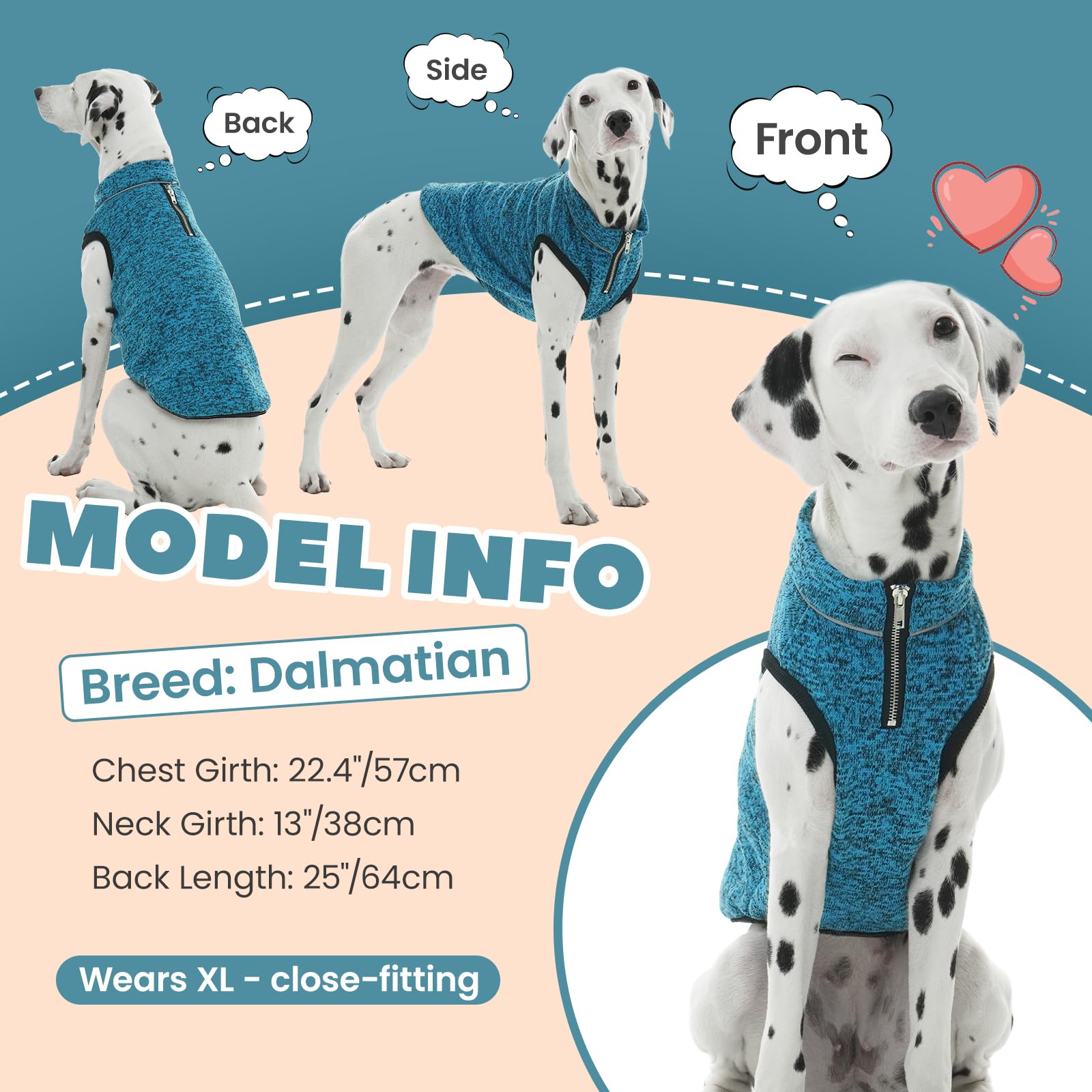 Rozkitch Dog Sweater, Blue, 3Xl (Chest:31.5' Back:23.6') With Fleece Lining, Knit Fabric, Reflective Pet Jacket, Adjustable Ne